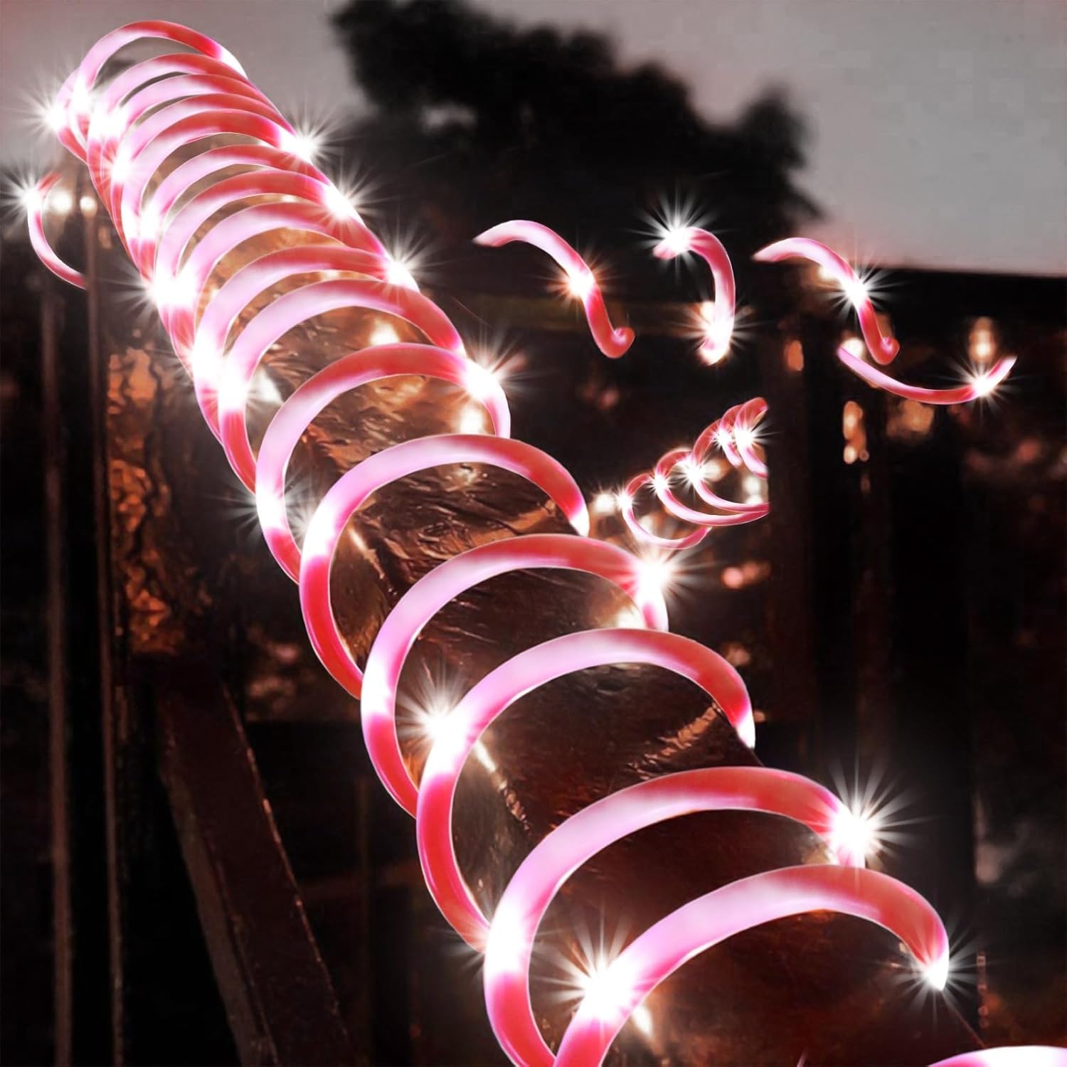 Yeguo Solar Christmas Candy Cane Rope Lights, 2 Packs Each 33Ft 100 Led Red & White Solar Rope Lights Outdoor Waterproof Decorat