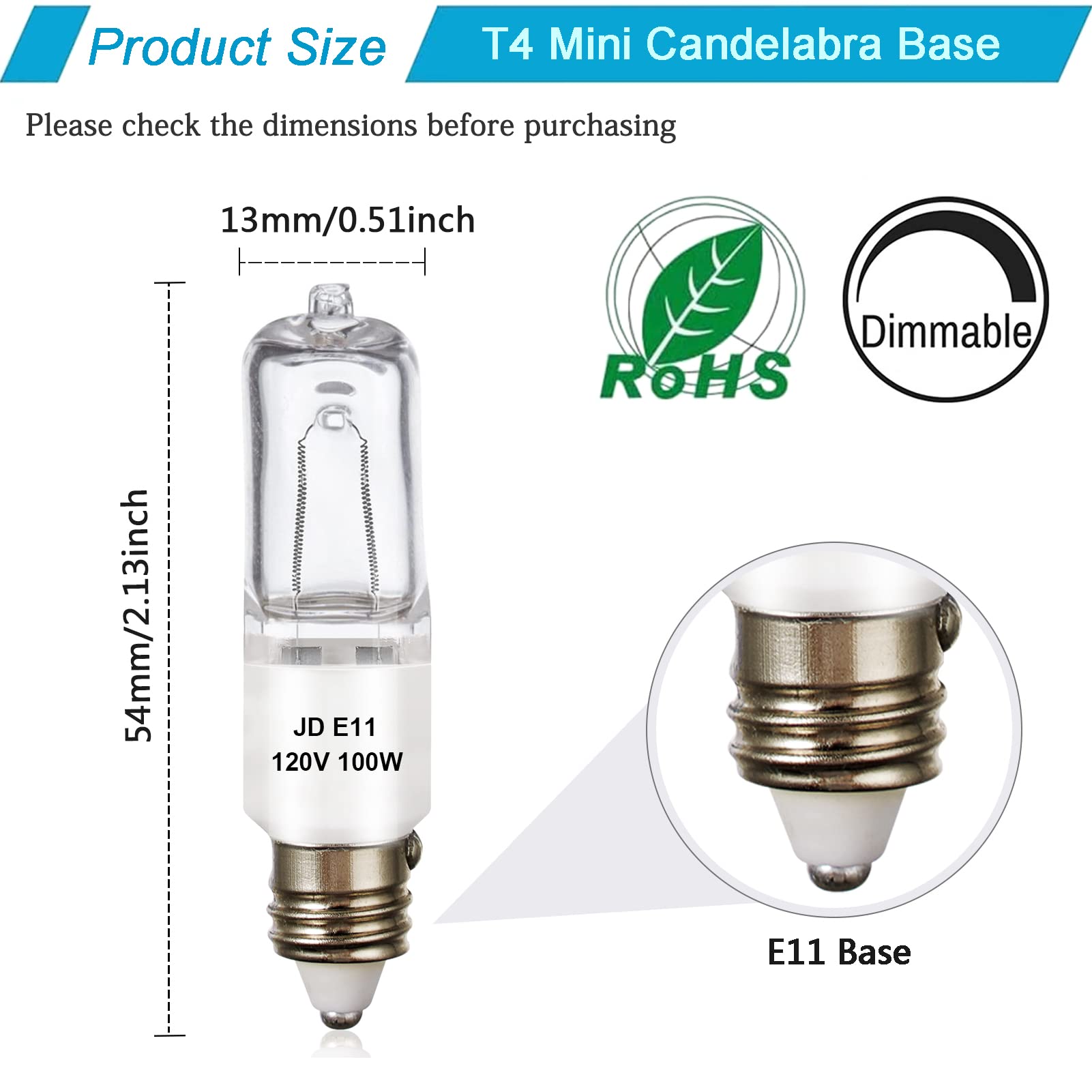 XBOCMY Halogen Light Bulbs 120V 100W 1600lm Warm White 4 Pack JDE11 Mini Candelabra Base