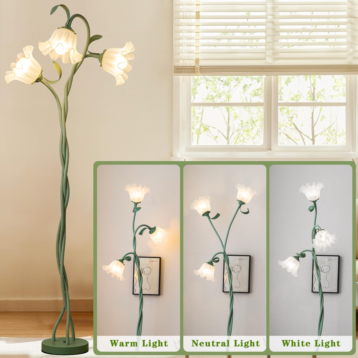 Werfop Flower Floor Lamp For Living Room,? Vintage Tall Flower Reading Lamp Flexible Gooseneck Corner Standing Light With Led Bulb For Bedroom Living Room Office Home Decor