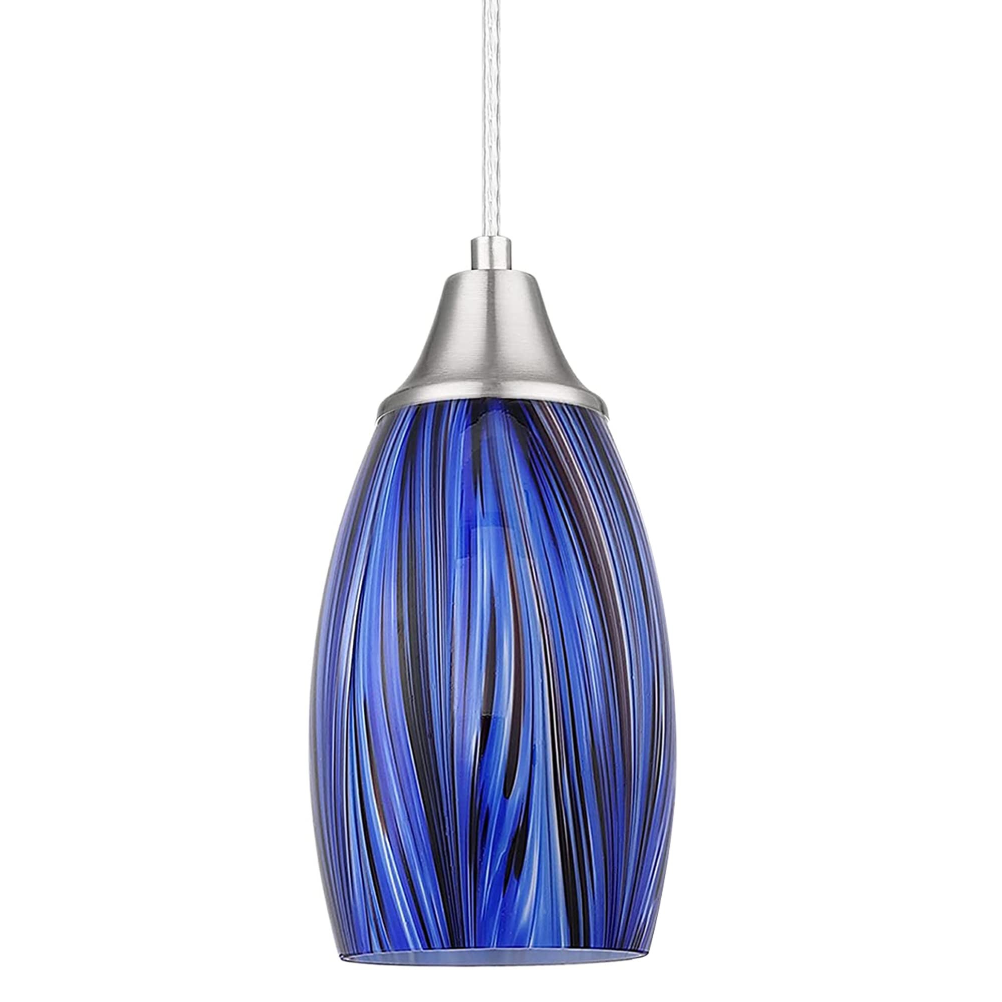 karyfine Mini Art Glass Dark Blue Pendant Lights Kitchen Island Hand Blown Mini Glass Pendant Lights with Brush Nickel Finish Ad