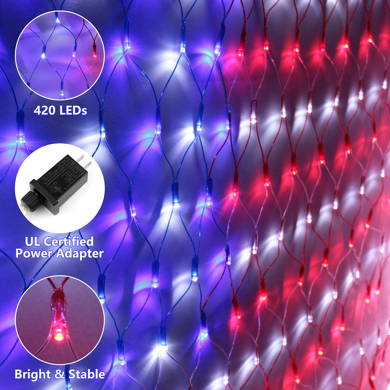 Renoliss American Flag Lights - 420 LED Waterproof Net Light for July 4th, Multicolor, Model HU-XI-40