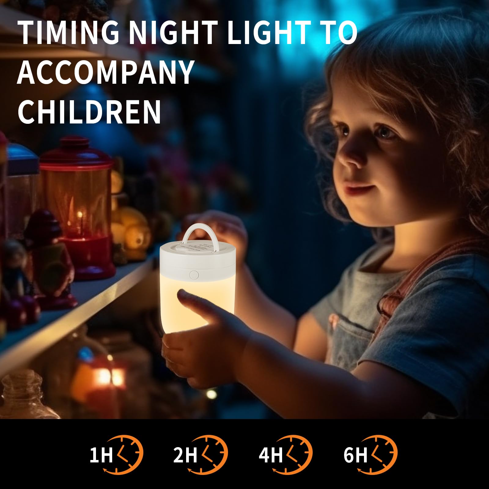 Deogos Small Kids Night Light, 13 Color Dimmable LED, Rechargeable, Touch Control, White, Model 01