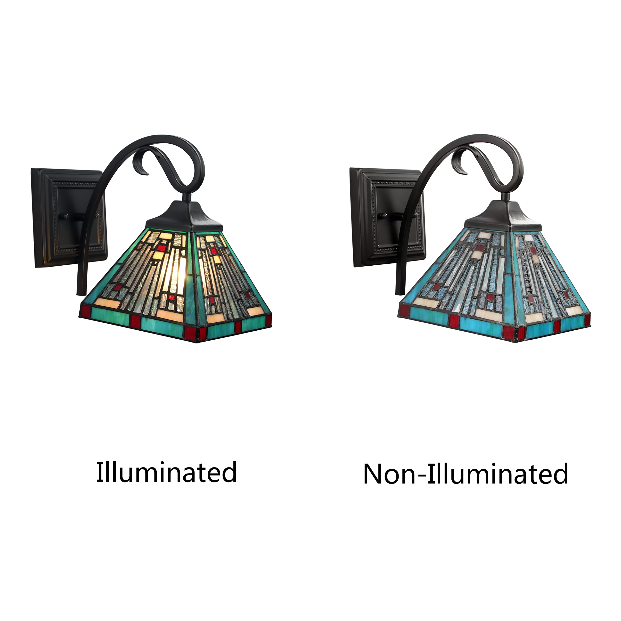 Chloe Lighting Innes Tiffany-Style Wall Sconce 1 Light 8in Wide Multicolor Glass Blackish Bronze Model CH3T359BM08-WS1