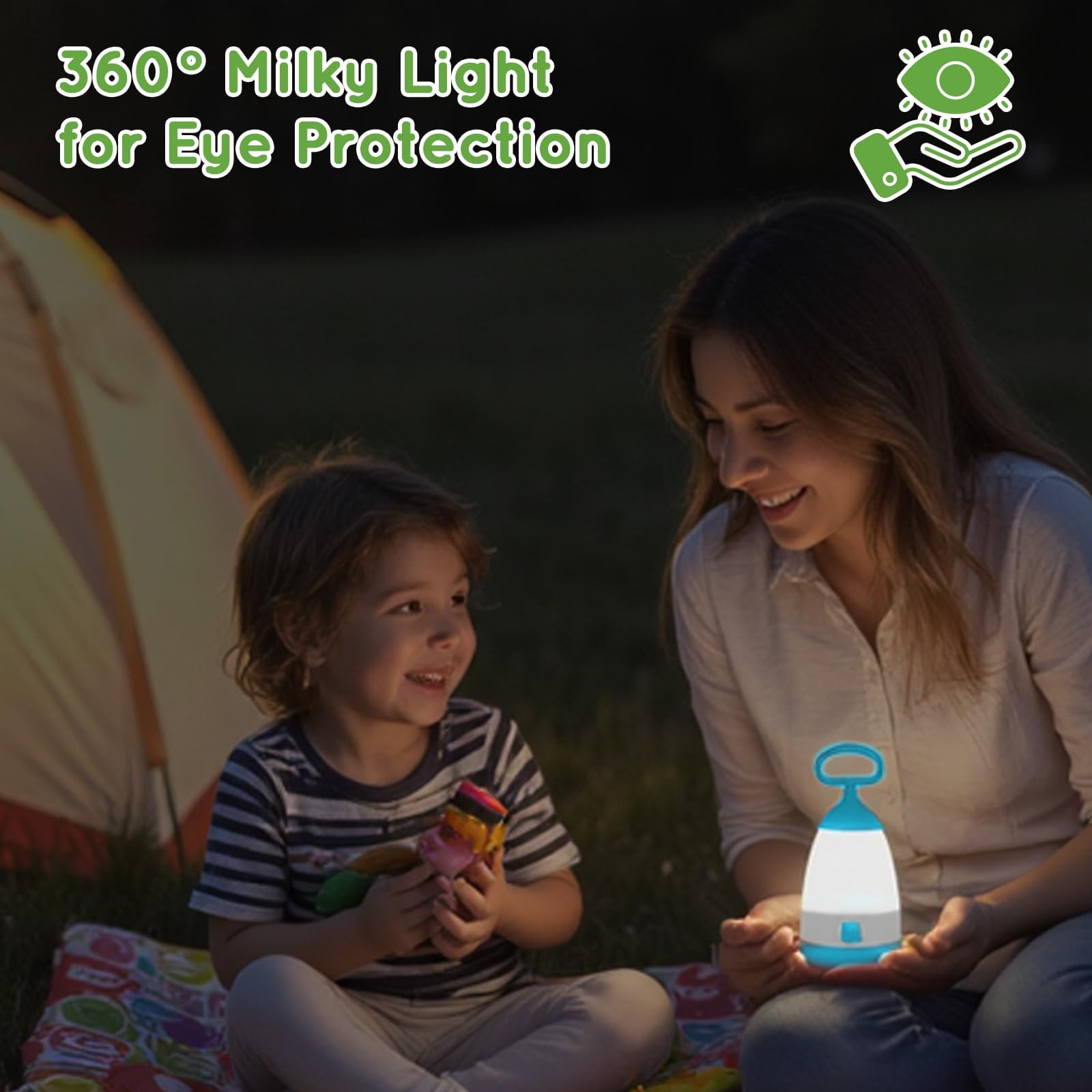PEPTRONIC Kids Camping Lantern & Night Light Battery Powered (AAA Included), 360 Eye-Safe Light, IPX4 Waterproof with RGB Modes