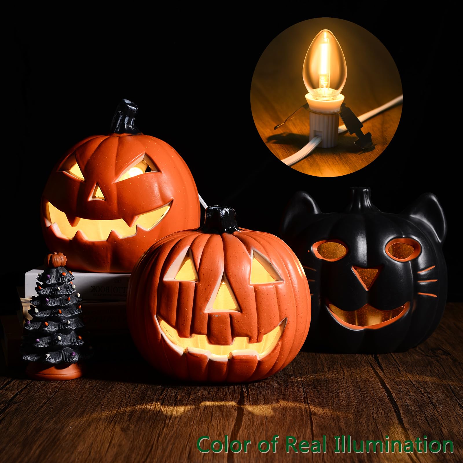 Accessory Cord With Light Bulbs,Pumpkin Clip In Light Cord,Candelabra E12 Socket Ul Listed Lamp Cord With On/Off Switch For Christmas Village Houses,Blow Molds,Halloween Christmas Holiday Décor