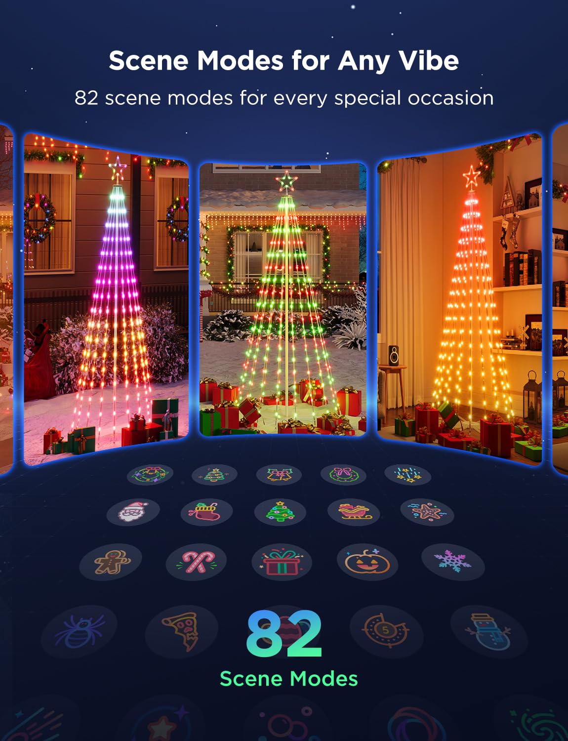 Govee 6FT Christmas Cone Tree Lights, 316 LEDs RGBIC, Smart App Control, IP67 Waterproof, White Stand, Model H6840