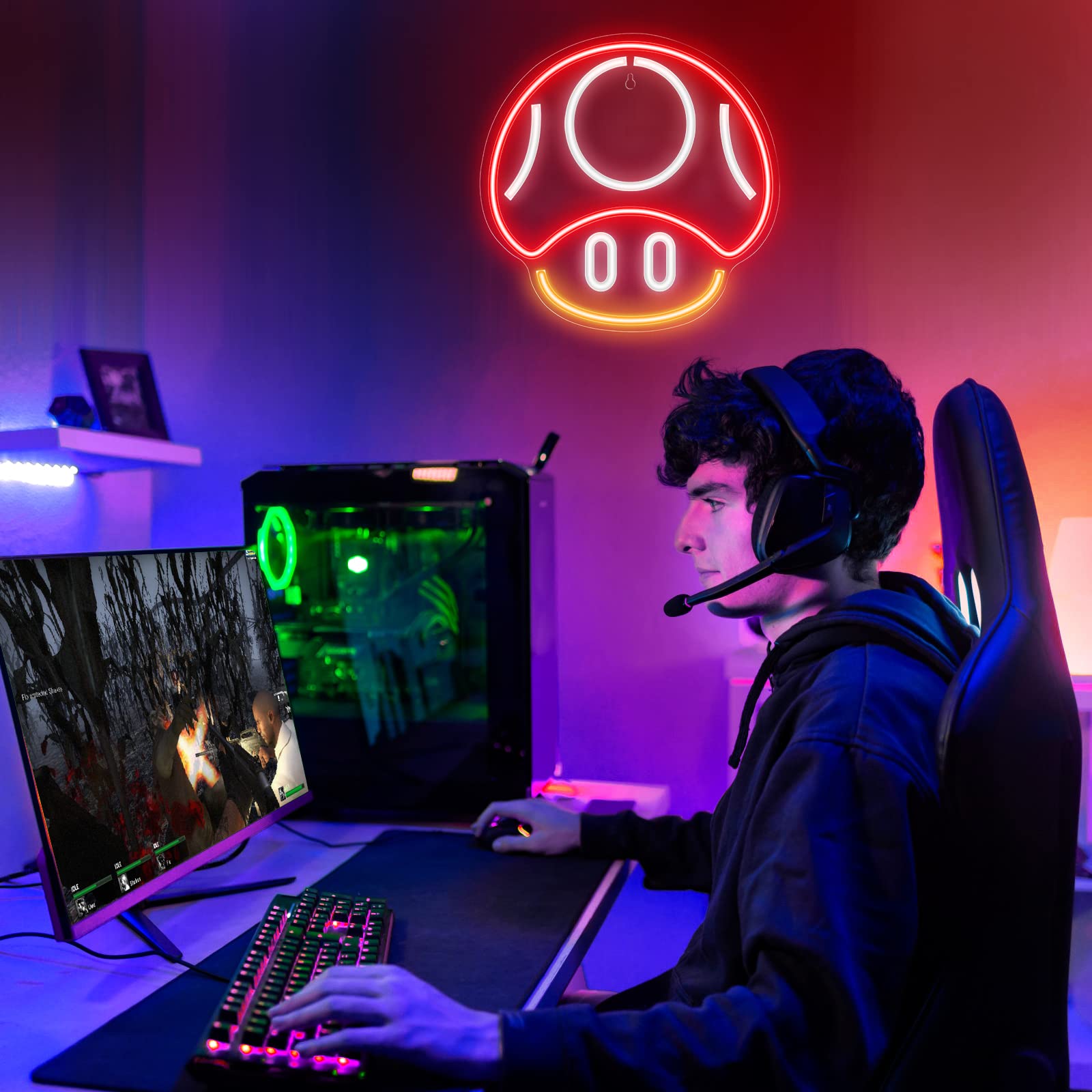 Kavaas Red Mushroom Neon Sign - Gaming Wall Decor For Game Room, Man Cave, Kids Gifts