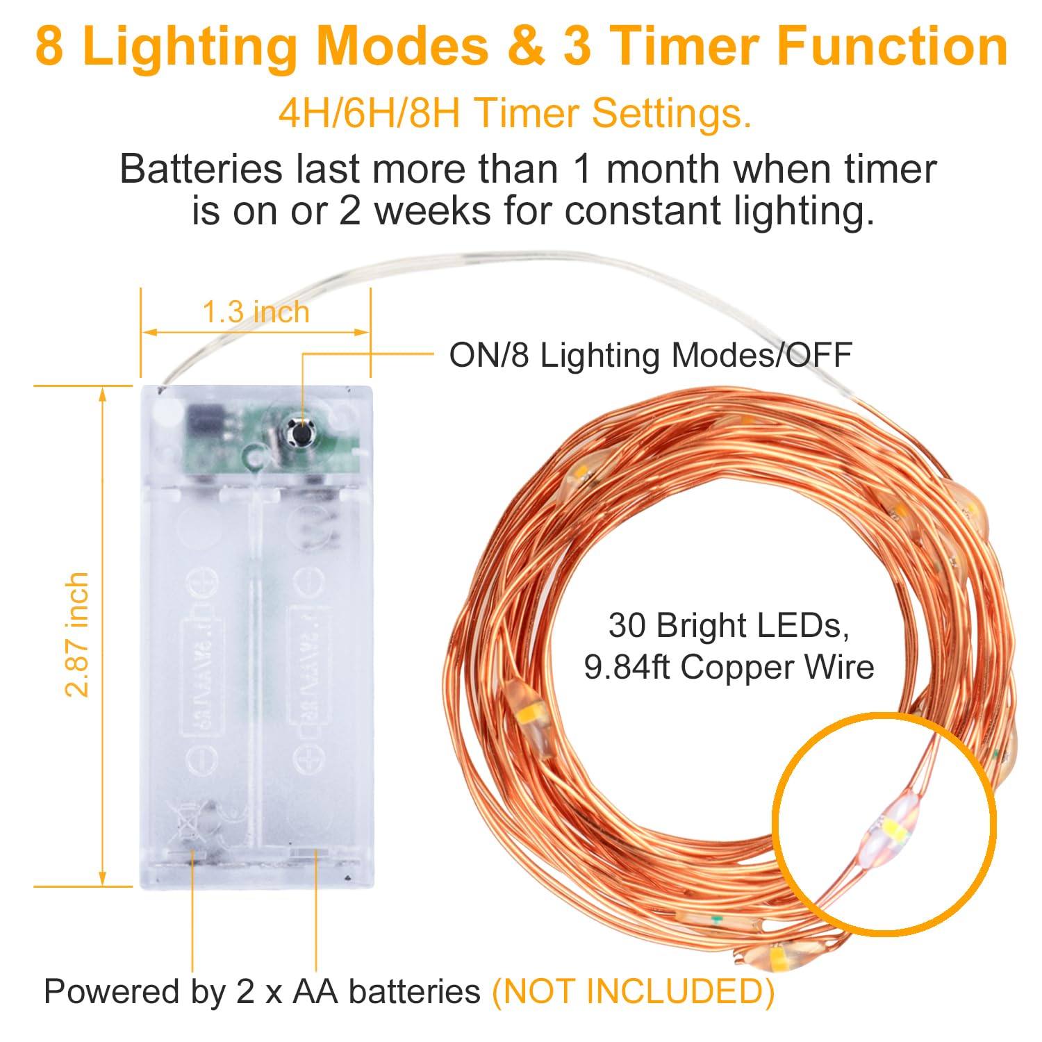 innolife LED Fairy String Lights, 30 LED Copper Wire, 10 Ft, Battery Operated with Remote & Timer, Warm White, 6 Pack, Model HL13YE6