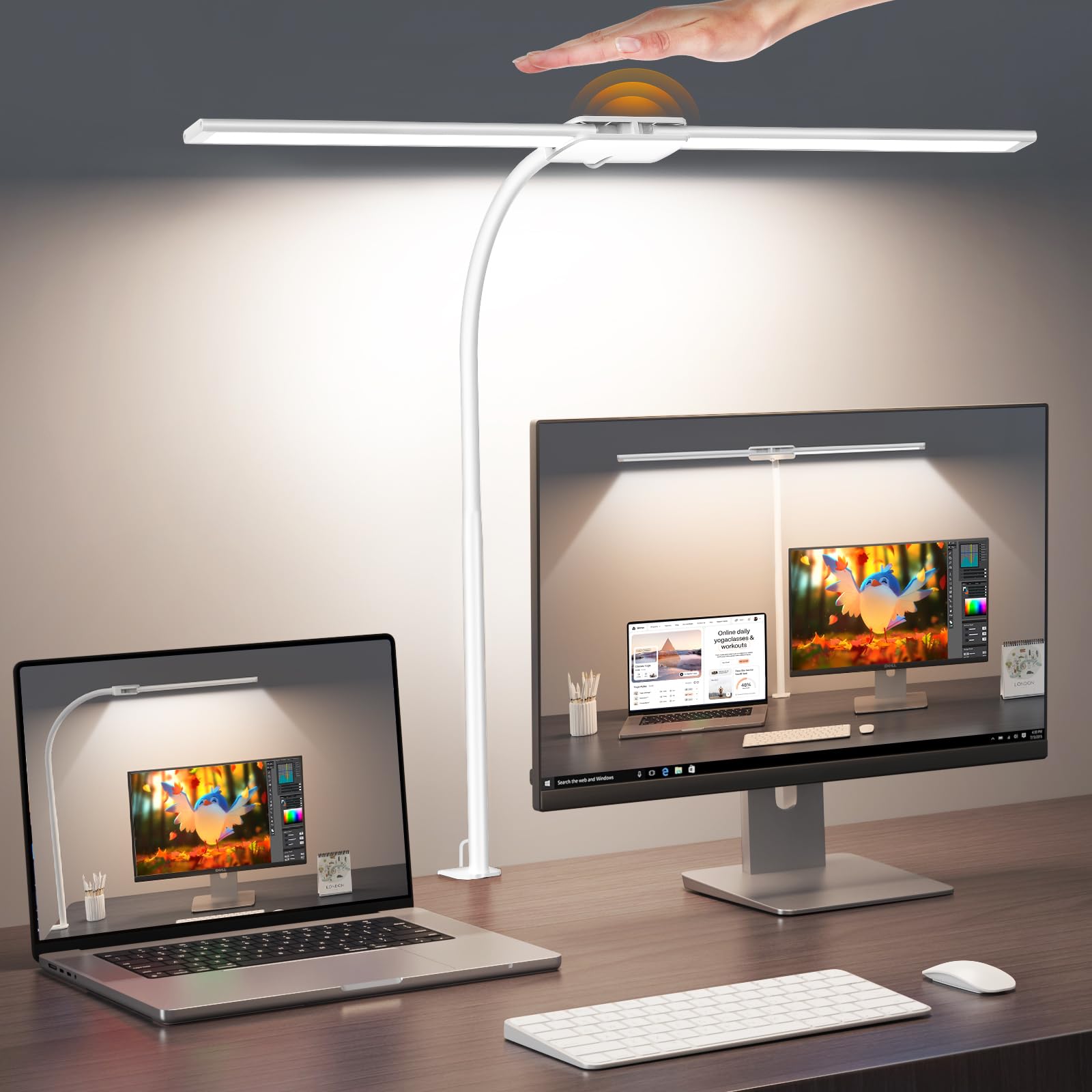 Syrinx LED Desk Lamp with Clamp, Eye-Caring Gooseneck Desk Lamps for Home Office with Remote Control & Touch Control, 12W Modern
