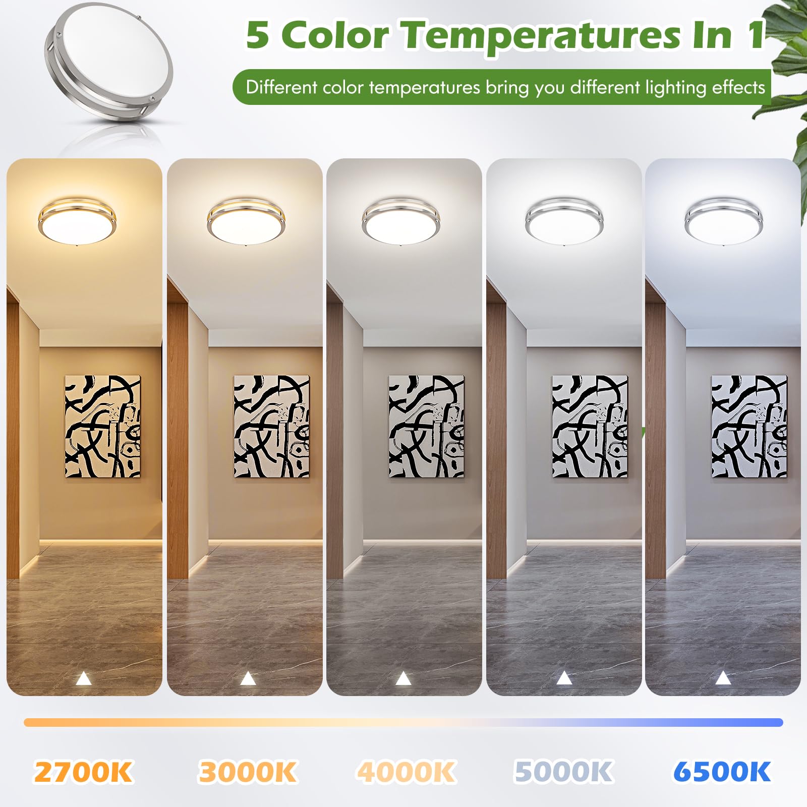 GoBright 18IN LED Flush Mount Ceiling Light, 50W, 5600lm Dimmable, 2700K-6500K, Brushed Nickel, Model 63242008