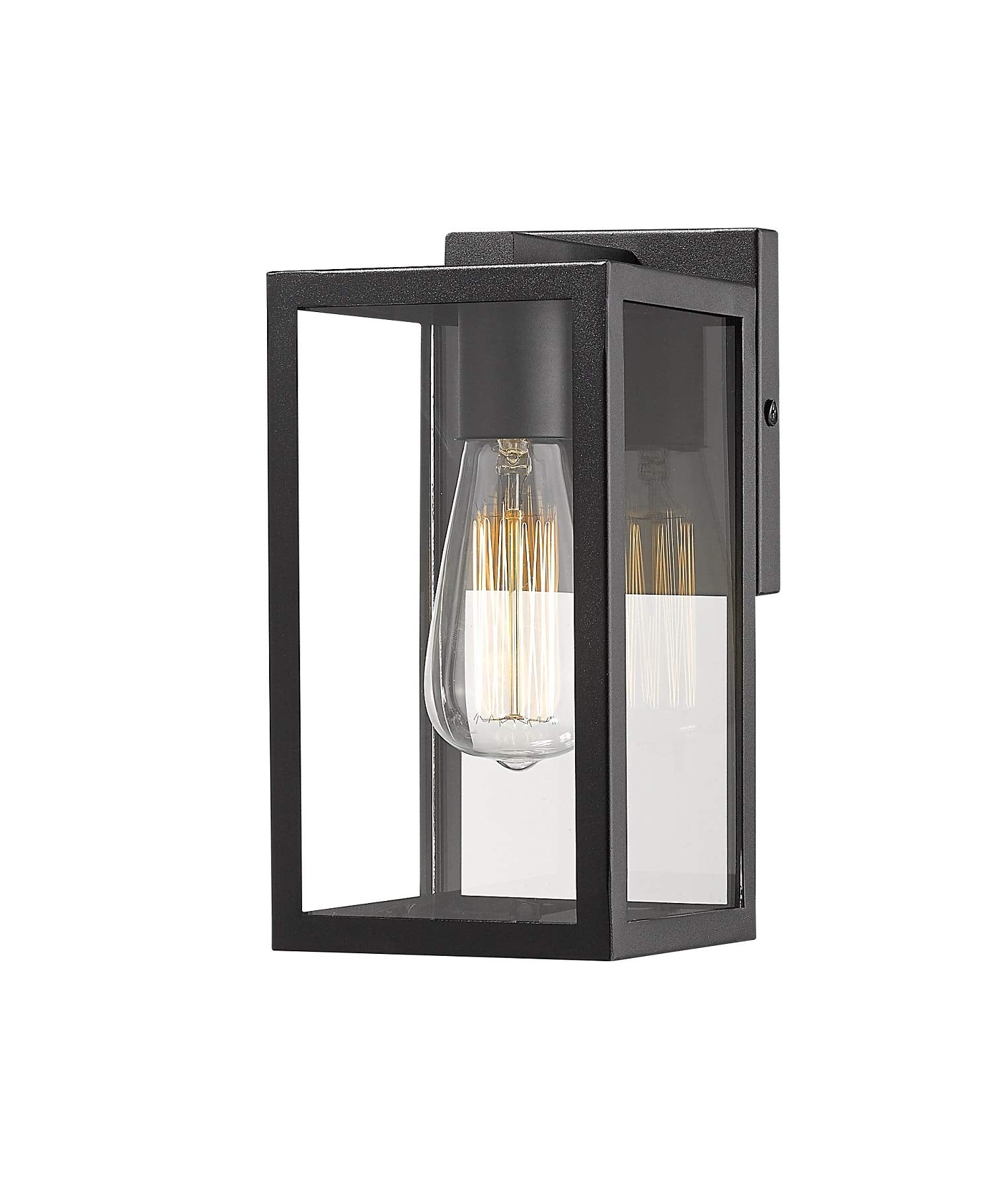 Bestshared Outdoor Wall Sconce, 1-Light Metal Lantern Fixture, Black Finish with Clear Glass, 1 Pack