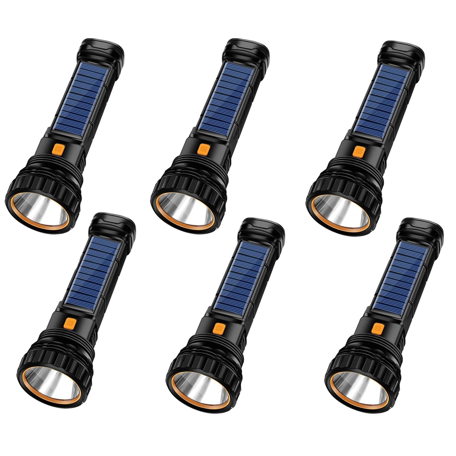 E-SHIDAI 6PCS Solar/Rechargeable Multi Function 1000 Lumens LED Flashlight, with Emergency Strobe Light and 1200 Mah Battery, Em