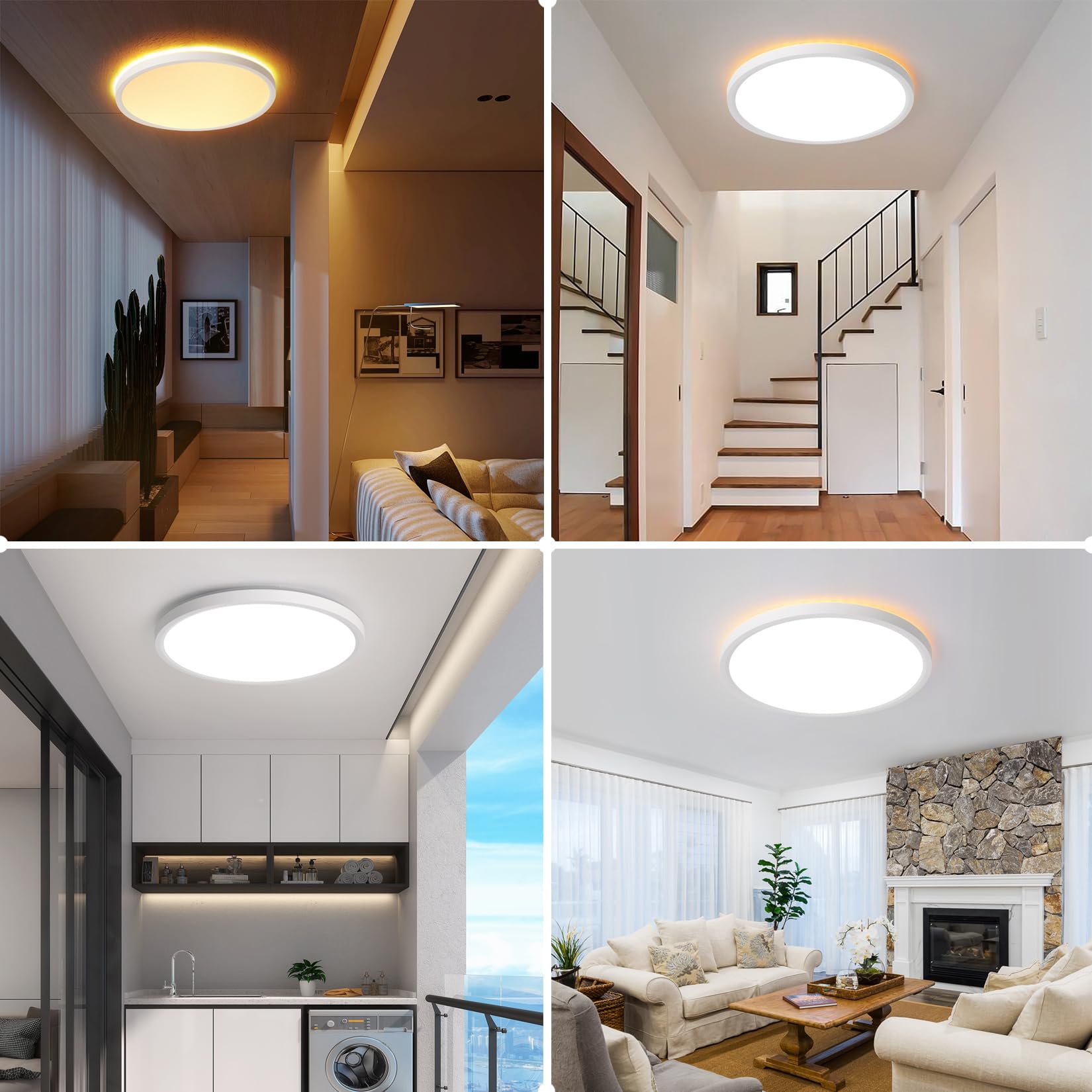 Mille Lucciole 4 Pack Flush Mount Ceiling Light Fixture Dimmable Led Ceiling Lights White 8.7 Inch 24W 2400Lm 3Cct Color Adjusta