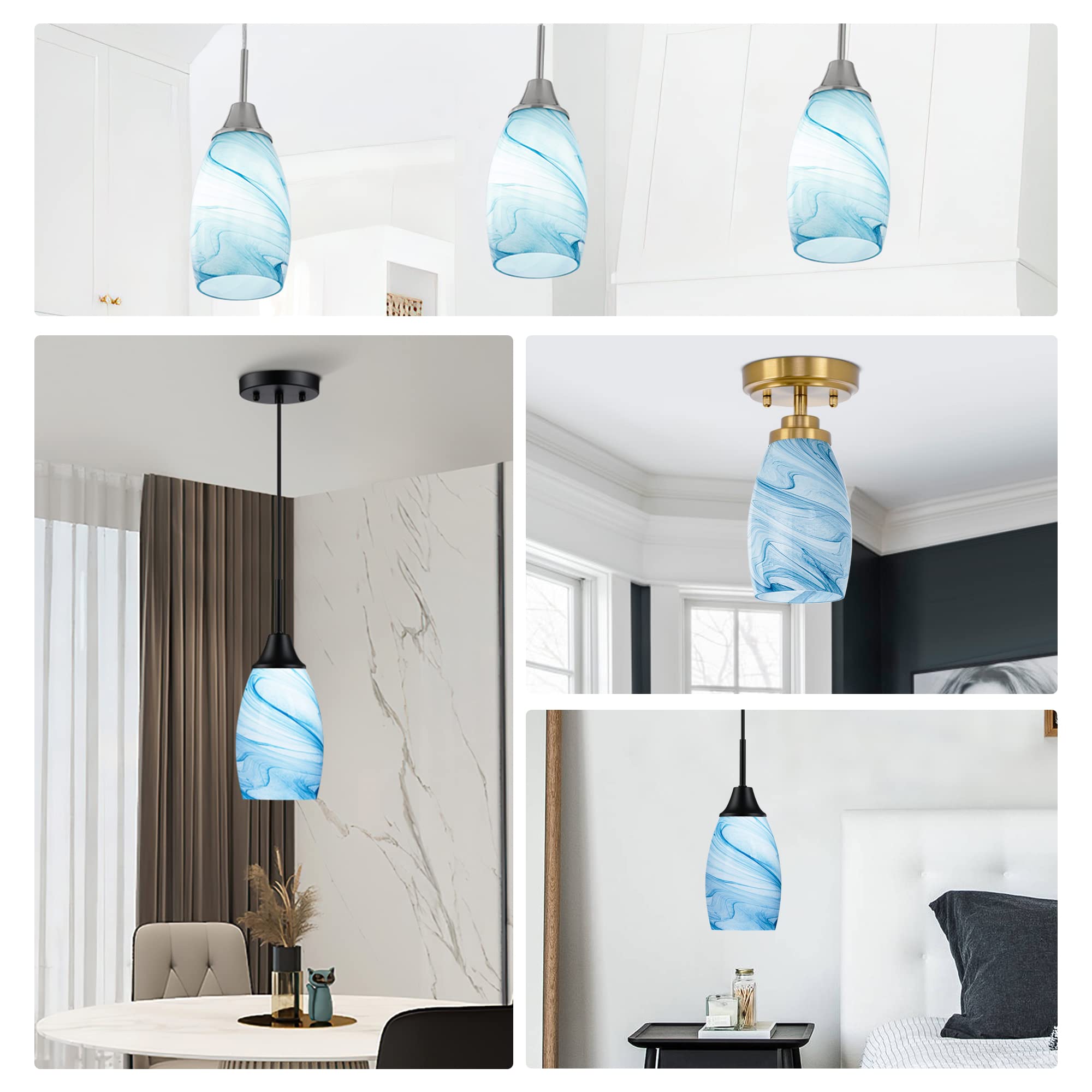 Blue Oval Glass Lamp Shade Only Art Marble Glass Light Shades For Kitchen Island Pendant Lights Covers Light Fixture Replacement