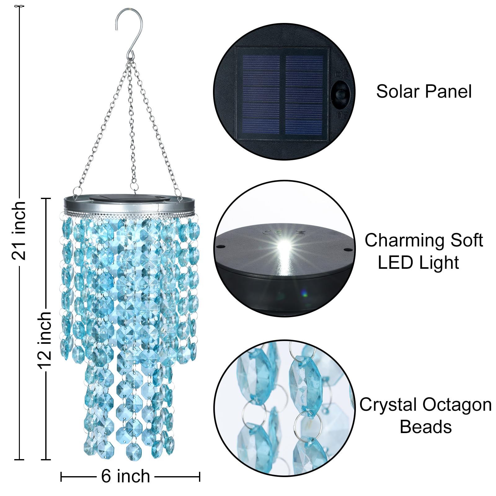 Hanging Solar Crystal Chandelier Outdoor, 21    Modern Solar Blue Acrylic Beaded Lantern With Cool White Led S Hooks For Garden