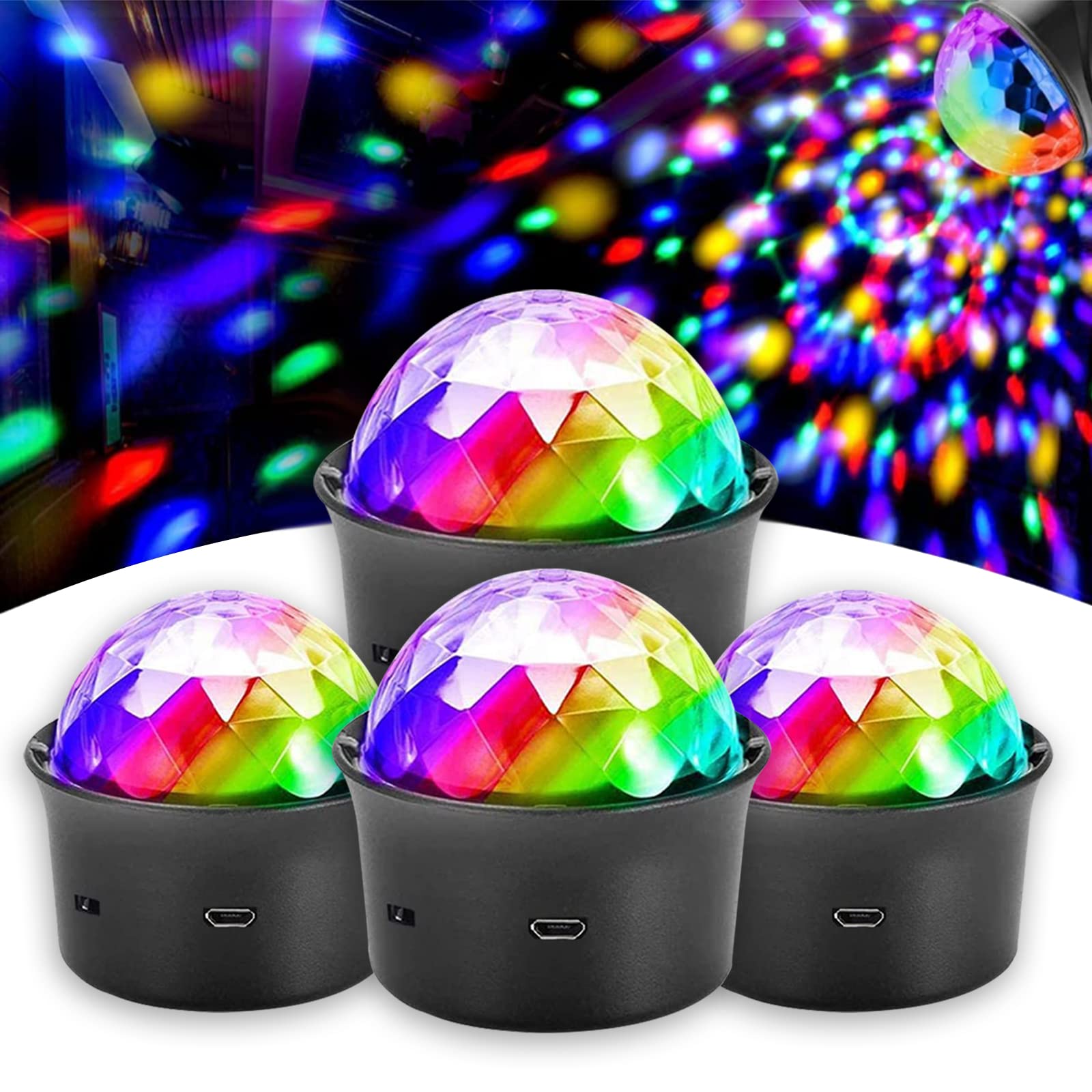 4 Packs Mini Disco Ball Lights, Voice Activated Multicolor Disco Ball Party Lights, Usb Rechargeable Battery Car Decorative Lights, Led Stage Lights, Christmas Lights, Kids Party Room Party Lights