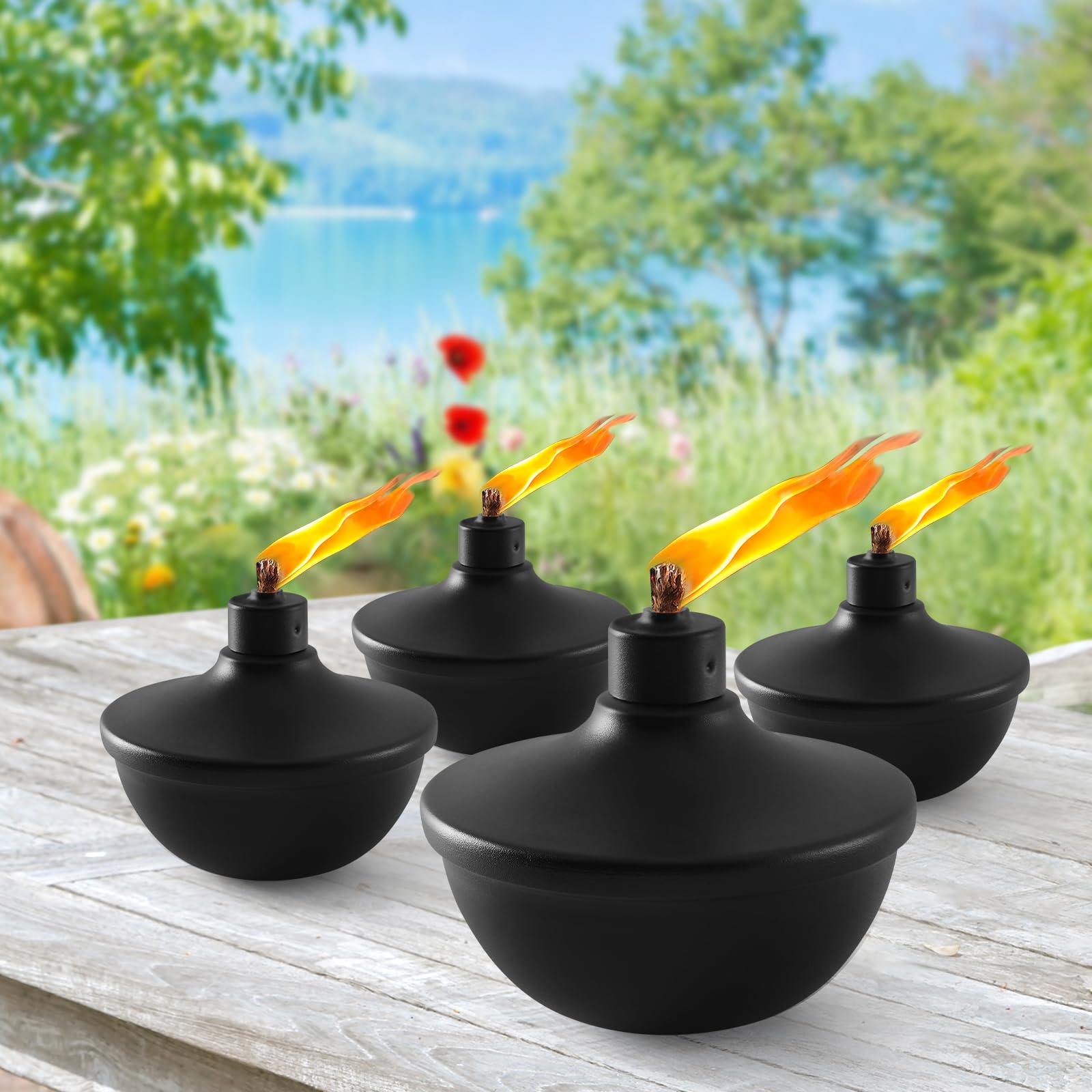 Zspeng 4 Pack Metal Table Top Torches 23.5 Oz Citronella Torches For Outside Refillable Flame Light Torch With Wicks And Covers For Party  Garden Decor Diy