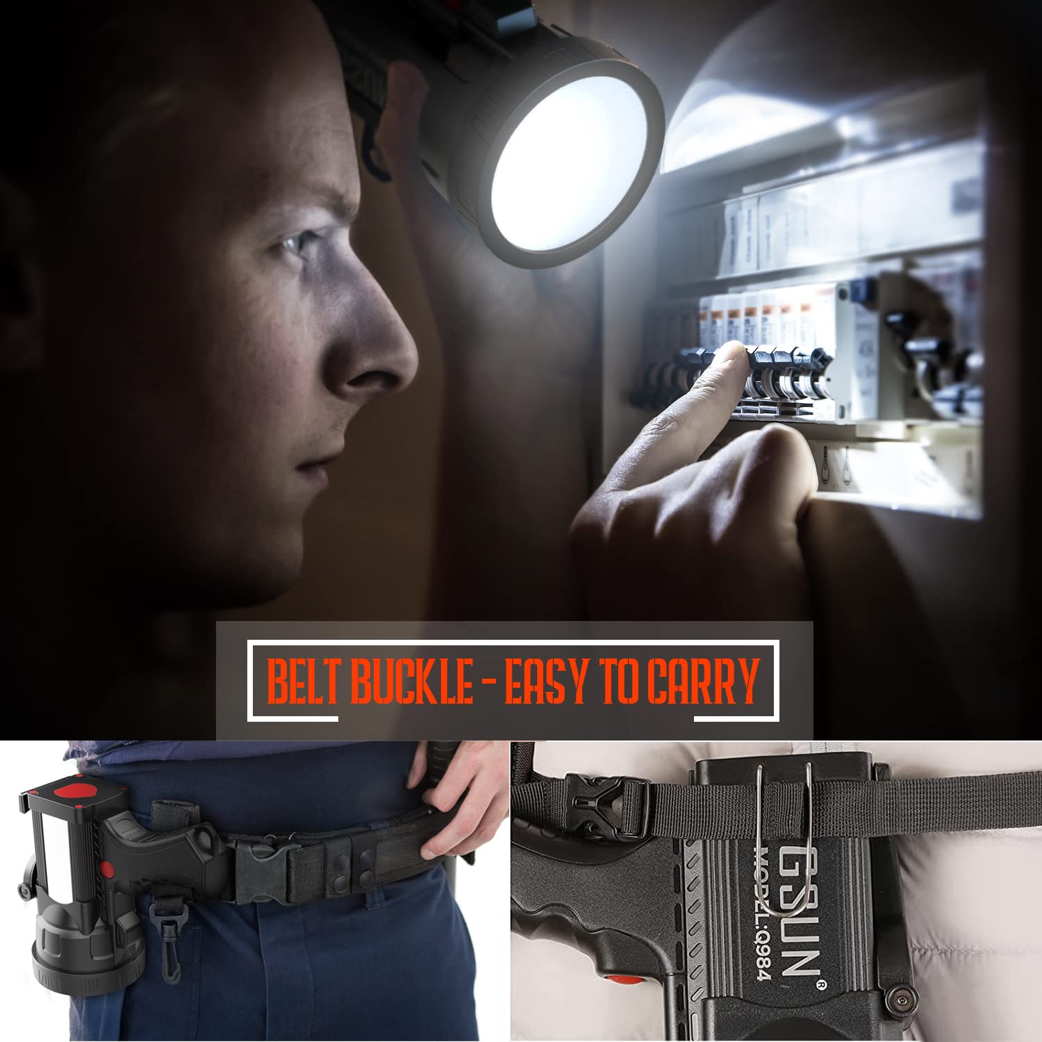 BIGSUN Q984 Rechargeable Spotlight, 1200,000 Lumens, 14400mAh Battery, Black, Multifunctional Floodlamp for Outdoor Use