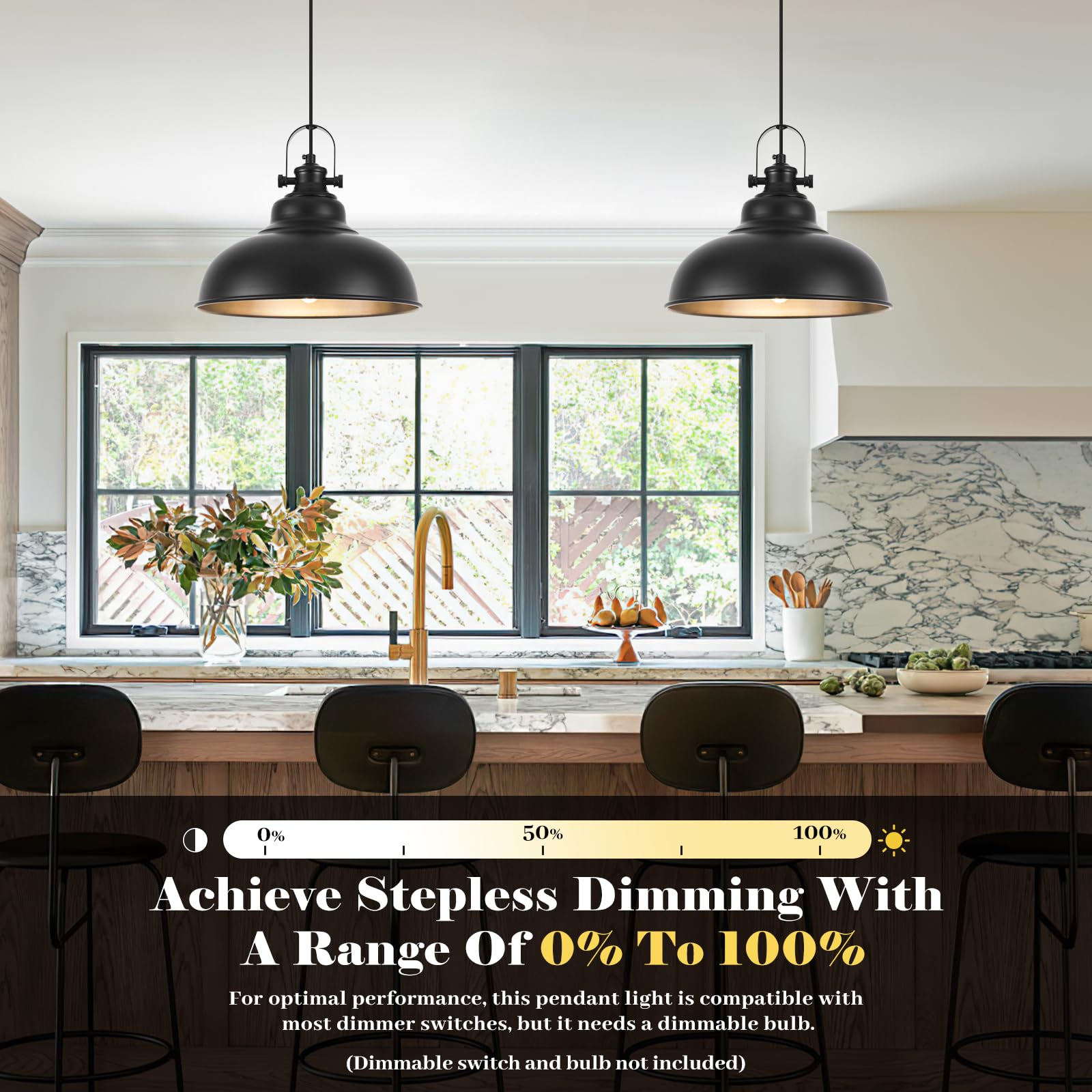 Guihualove Black Pendant Lights Kitchen Island, 2 Pack Kitchen Island Lighting, Farmhouse Pendant Light Fixtures (11.41'' W), Is