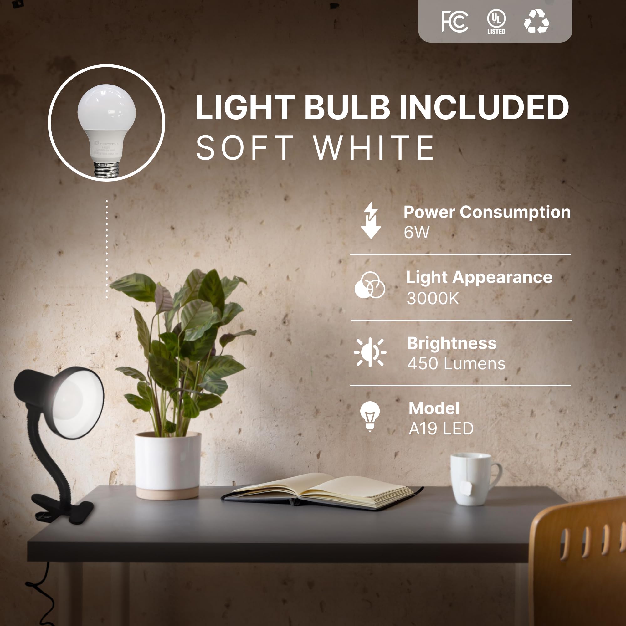 Xtricity LED Desk Light, 360? Adjustable Gooseneck, Home and Office Lamp with 7W A19 Bulb, 120V, On/Off Switch, 14Height - Readi