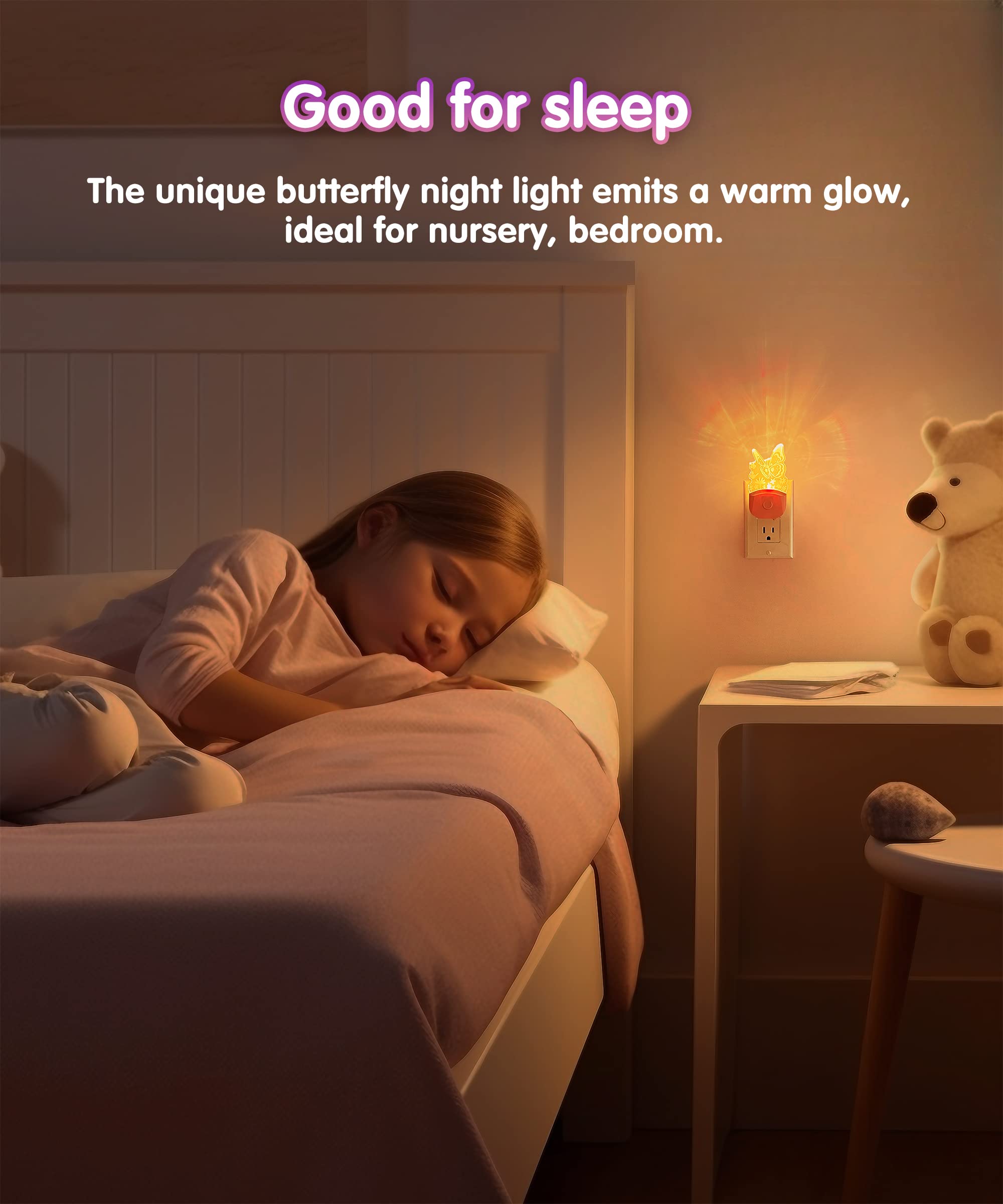 Lohas Led Butterfly Night Light Dusk To Dawn, Plug Into Wall, Rgb+Soft White 3000K, For Kids, Children Girls Room Decor, Baby Ro