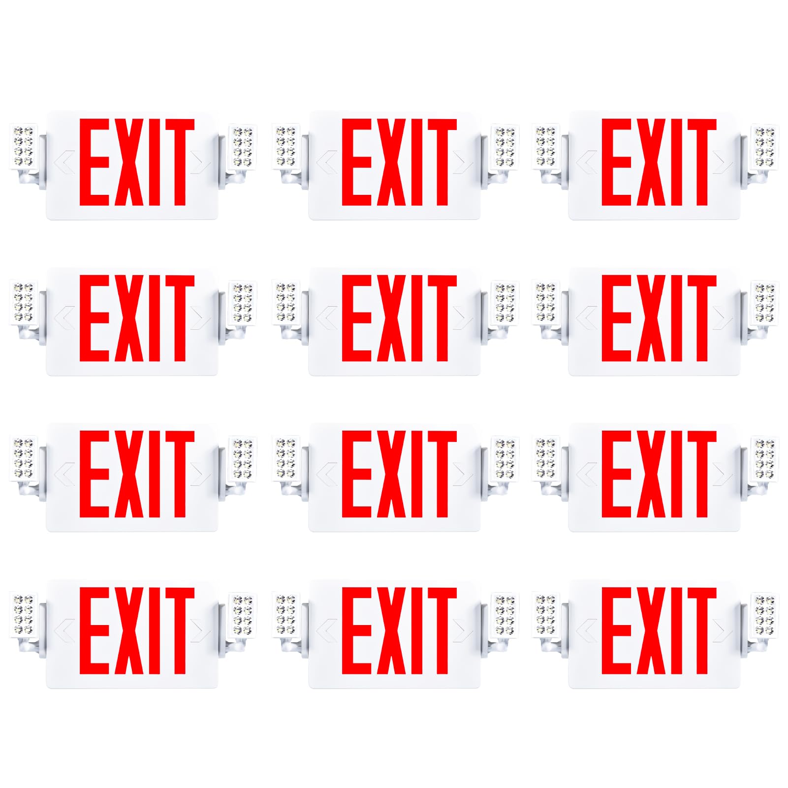 Sunco 12 Pack Red Exit Signs With Emergency Lights, Two Adjustable LED Lights, 94V-0 Fire Resistant, Backup Battery, 120-277V, W