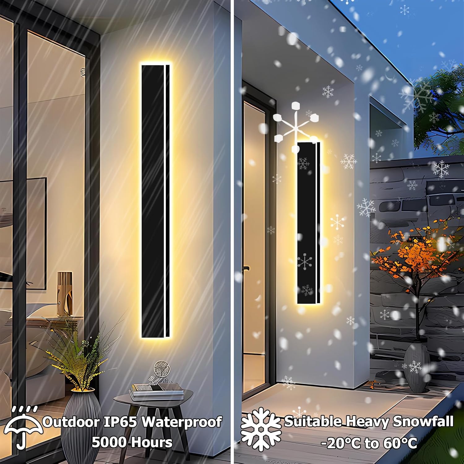 Enmln 47In Modern Outdoor Lights Fixture 4.33In Wide Dimmable Exterior Wall Lights For Garage And Front Door Long Outdoor Wall Sconce Ip65 Waterproof Black Led Outdoor Entrance Lighting