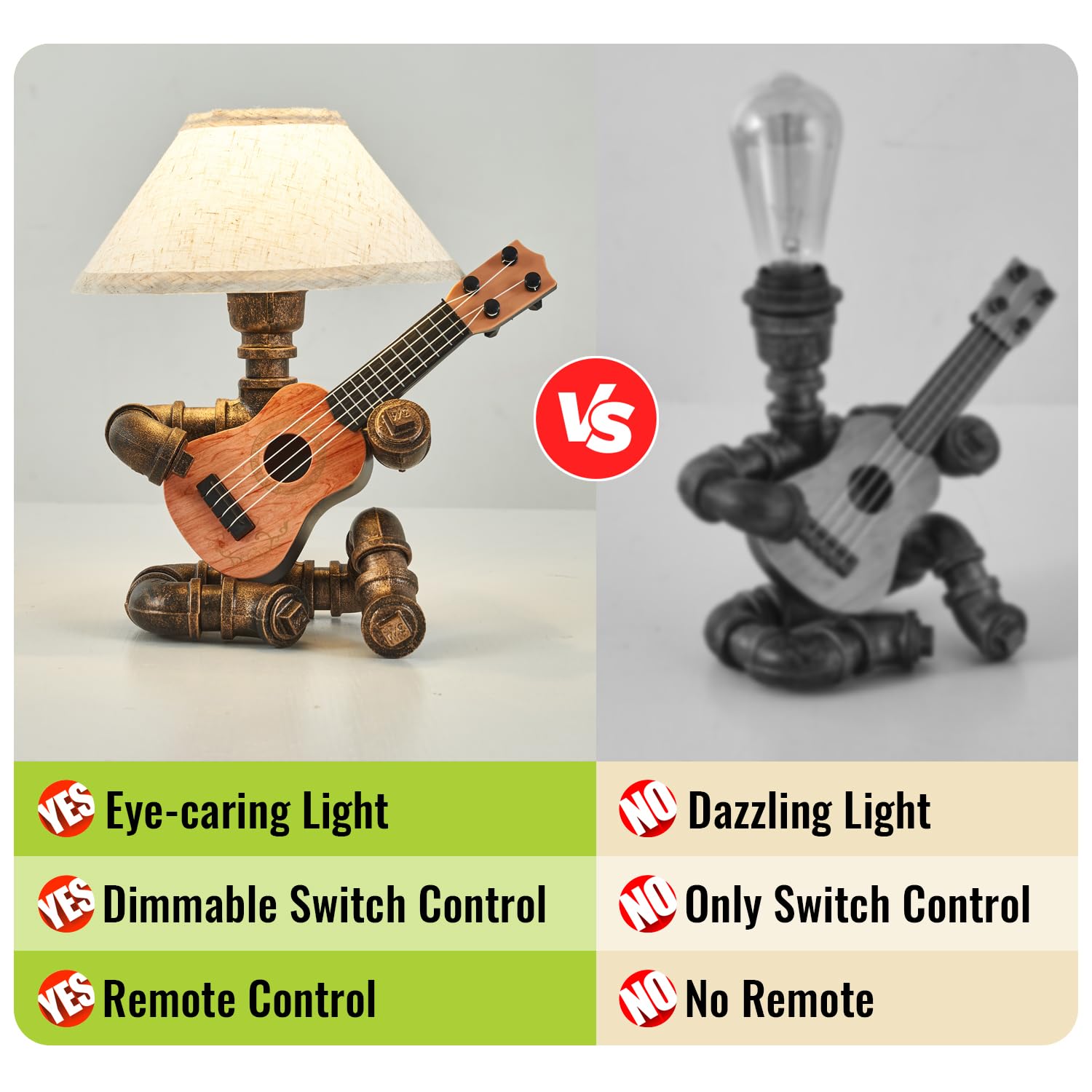 Lovefindahome Vintage Industrial Robot Guitar Table Lamp with Bulb - Remote Control,Timer,Dimmable - Cool Gifts for Music Lovers