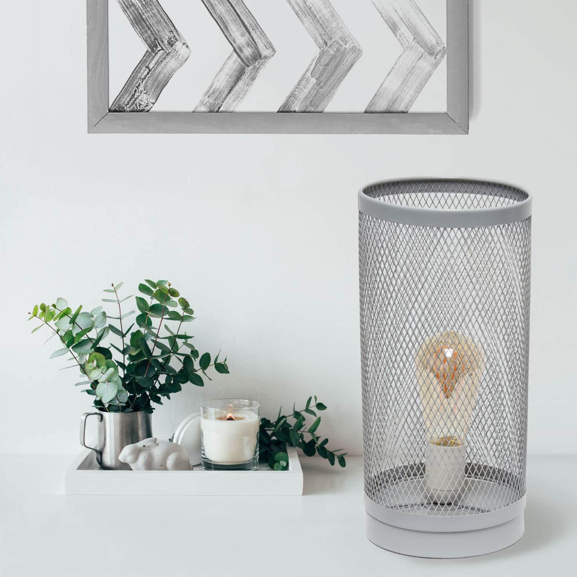 Simple Designs Lt1075-Gry Cylindrical Steel Table Lamp, Gray