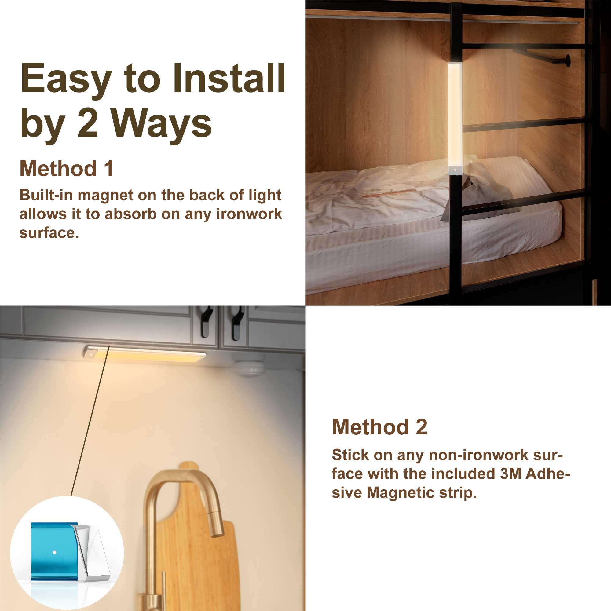 LEPOTEC 54 LED Under Cabinet Light, Rechargeable Wireless Motion Sensor, Ultra Thin Design, Silver-White, 12.5'' (2 Pack)