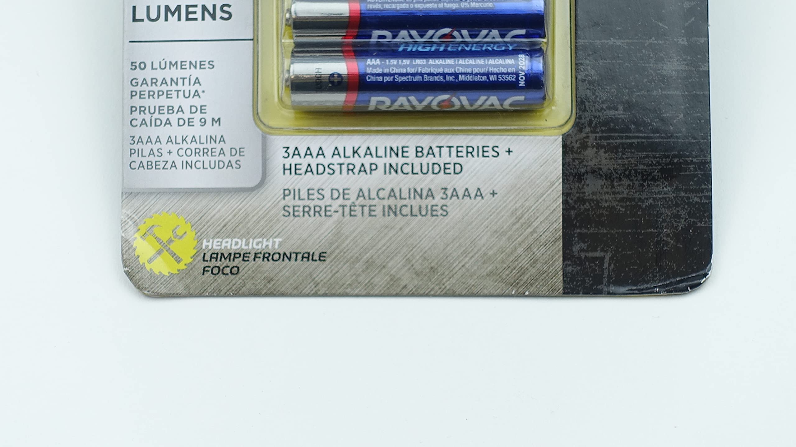 Rayovac Virtually Indestructible Flashlight Headlamp, Aluminum, 3 AAA, Black, Model DIYHL3AAAB