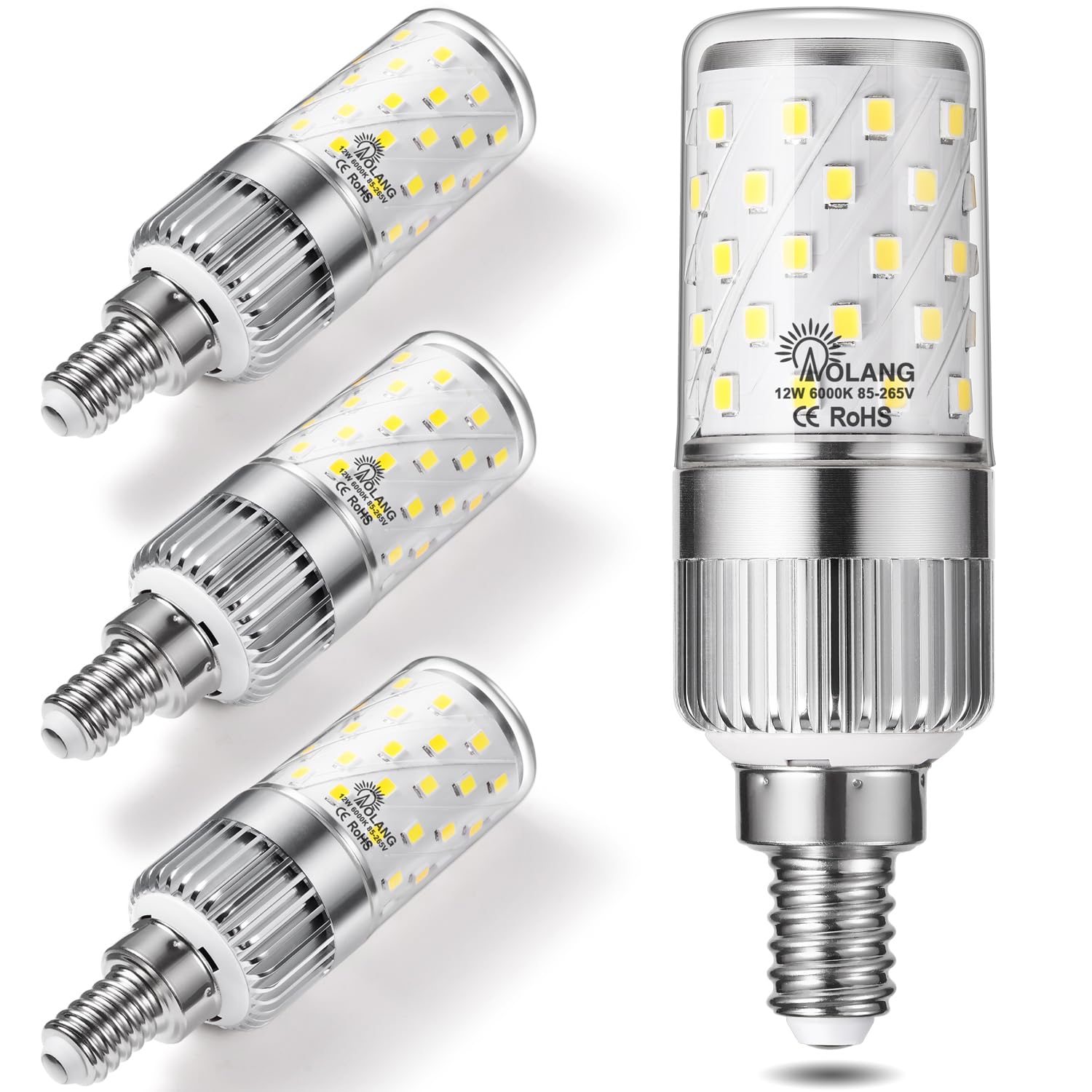 Aolang E12 LED Bulbs,12W LED Candelabra Bulbs,100 Watt Equivalent, Daylight White 6000K Chandelier Bulbs, E12 Base Ceiling Fan L