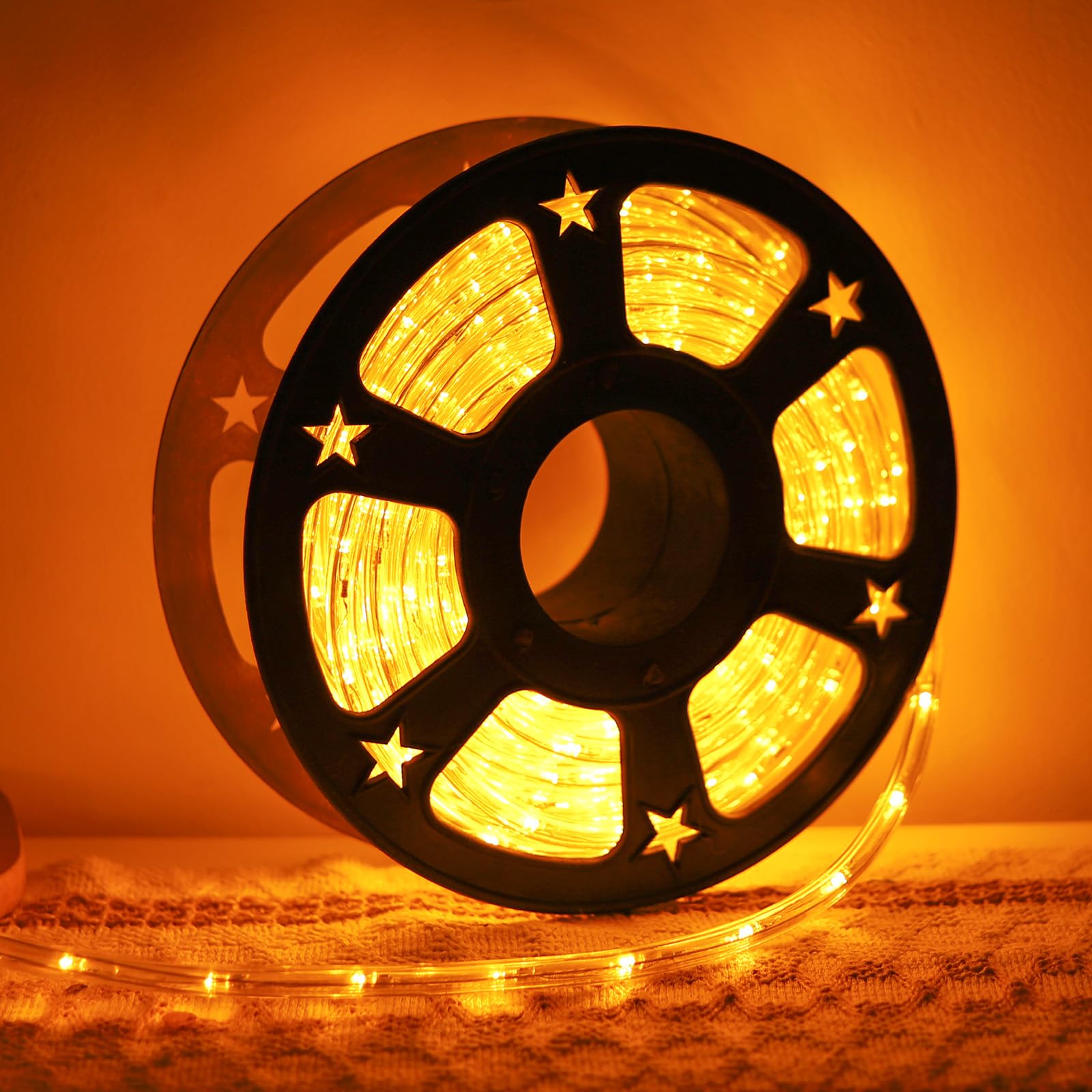 DINGFU 50ft LED Waterproof Rope Lights, Connectable Indoor Outdoor, PVC Tube, Red White Blue