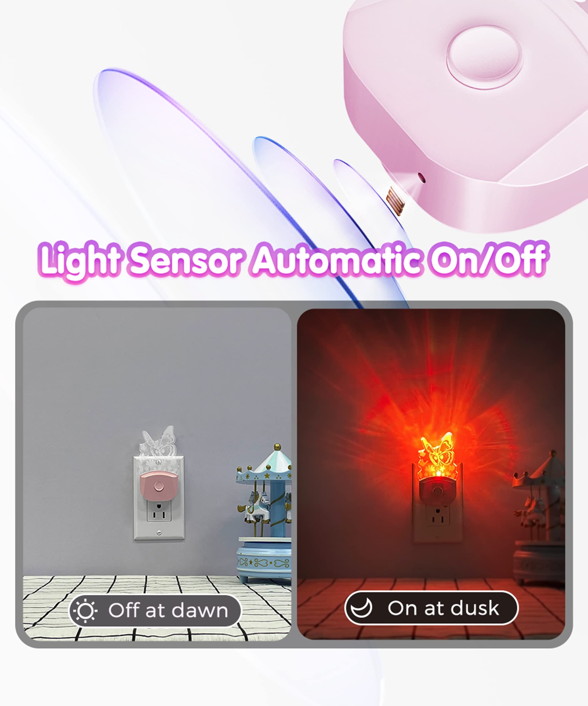 Lohas Dinosaur Night Light Plug-In, 2 Pack Kids Night Light With Dusk To Dawn Sensor, 3 Lighting Modes, Color Changing Lamp, Nur