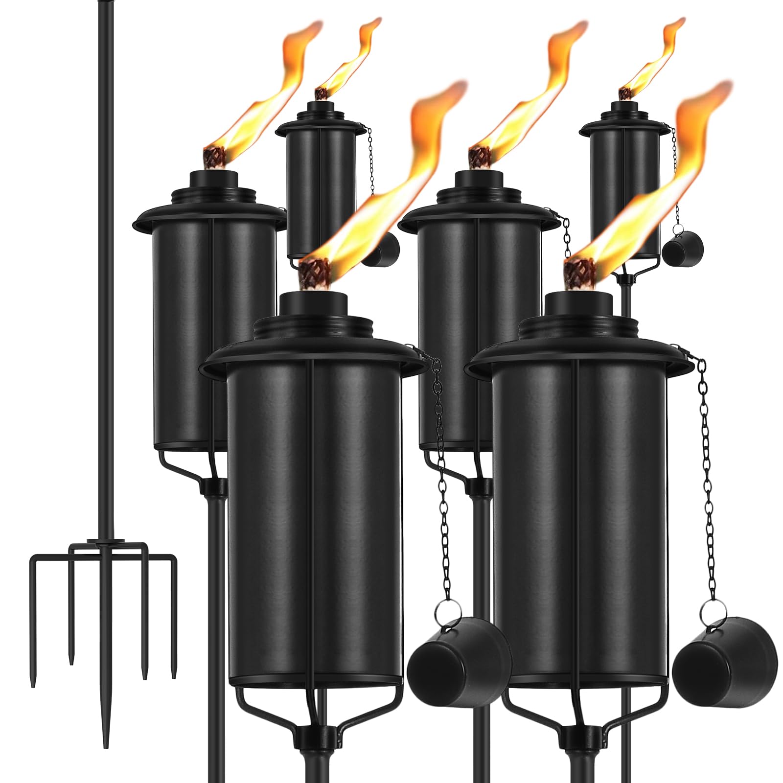 ZSPENG 6-Pack Garden Metal Torches  60 Upgraded Citronella Torches with 5-Prong Grounded Stakes 16 oz Heavy-Duty Outdoor Torch Lights for Patio  Pathways  and Parties (Ultra-Stable Design)