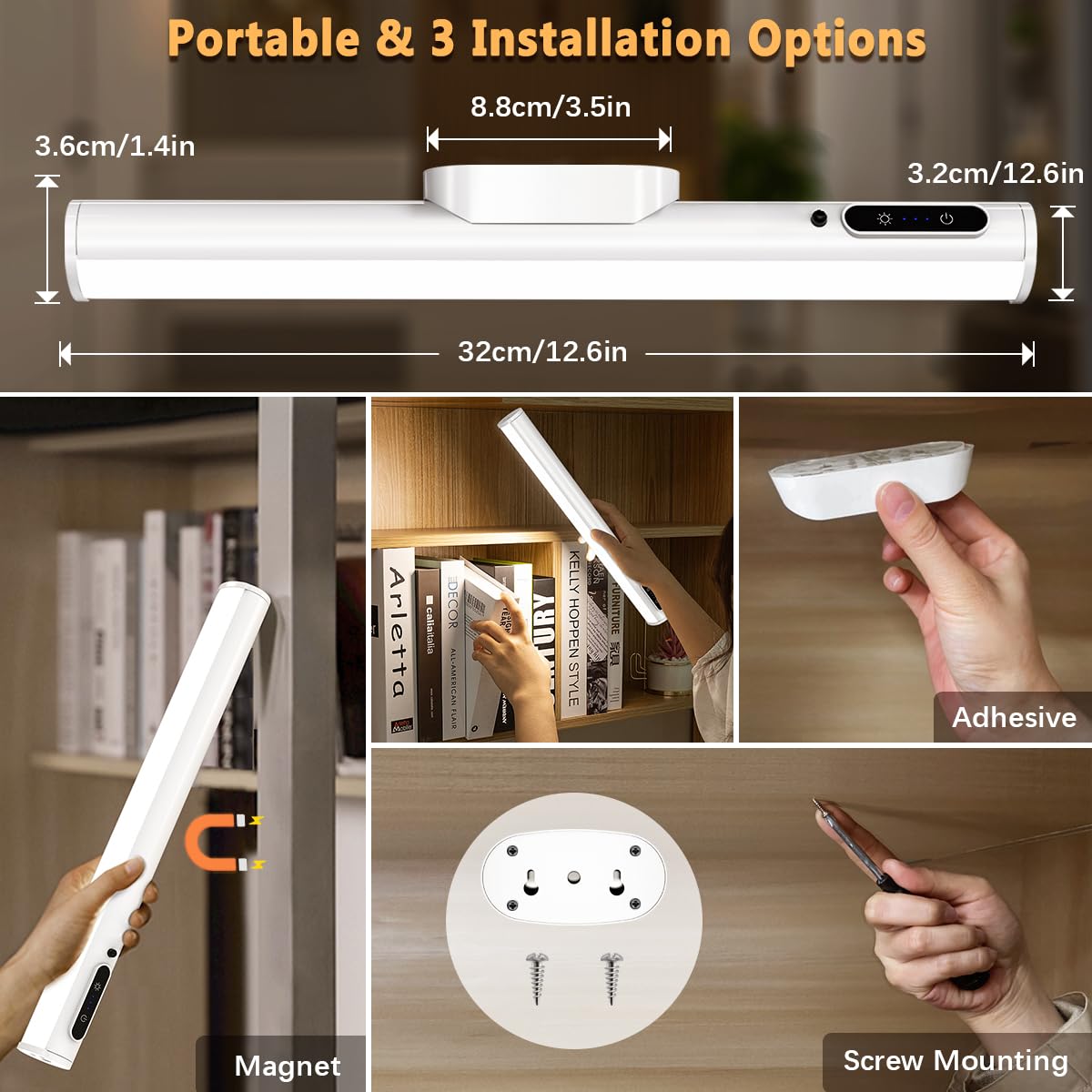 bravzurg Rechargeable Magnetic LED Light Bar, Dimmable, Battery Powere ...