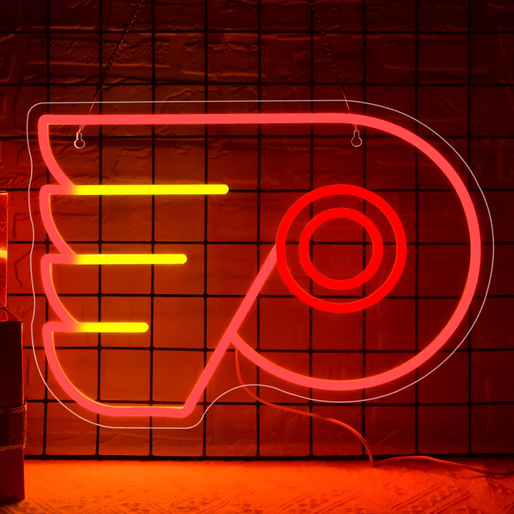 FTMGGDG Ice Hockey Neon Sign, Flyers LED Light, Acrylic, 16.5x11.8 inches, Model FMXD600, Flyers Team Decor