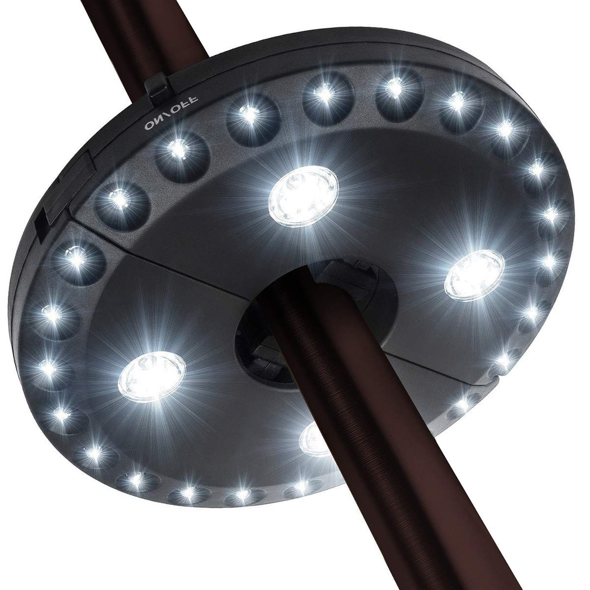 Patio Umbrella Light  28 LED Lights at 200 lumens 3 Lighting Modes Cordless 4 x AA Battery Operated  Umbrella Pole Light for Patio Umbrellas  Camping Tents or Outdoor Use (White)
