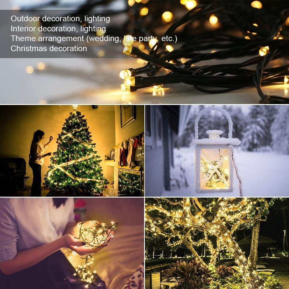 FULLBELL String Lights 100 LED Warm White Black Wire 33ft Extendable for Indoor Outdoor Ramadan Decorations