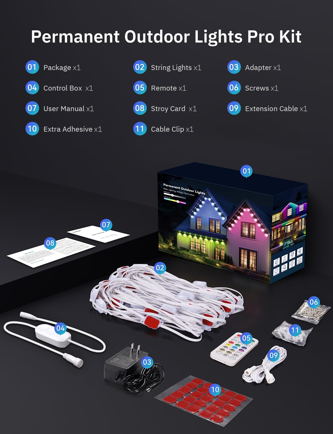 lemonlovely 200FT Permanent Outdoor Lights, Waterproof RGB+IC LED, Warm & Cool White, Model 2323, Perfect for Holiday Decor
