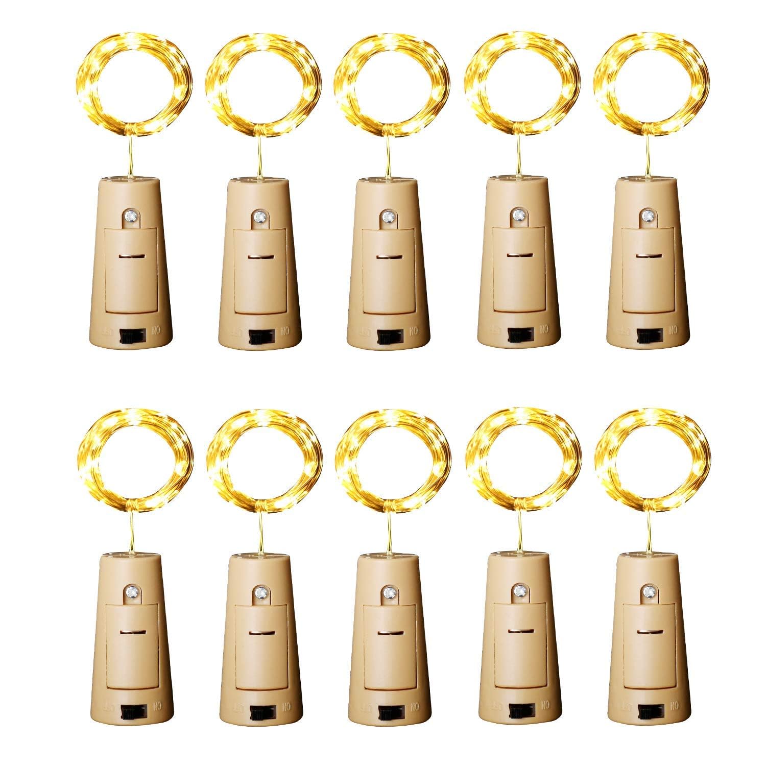 Aluan Wine Bottle Lights with Cork, 12 LED 10 Pack Fairy / String Lights Waterproof Battery Operated for Jar Party Wedding Christmas Festival Bar Decoration, Warm White