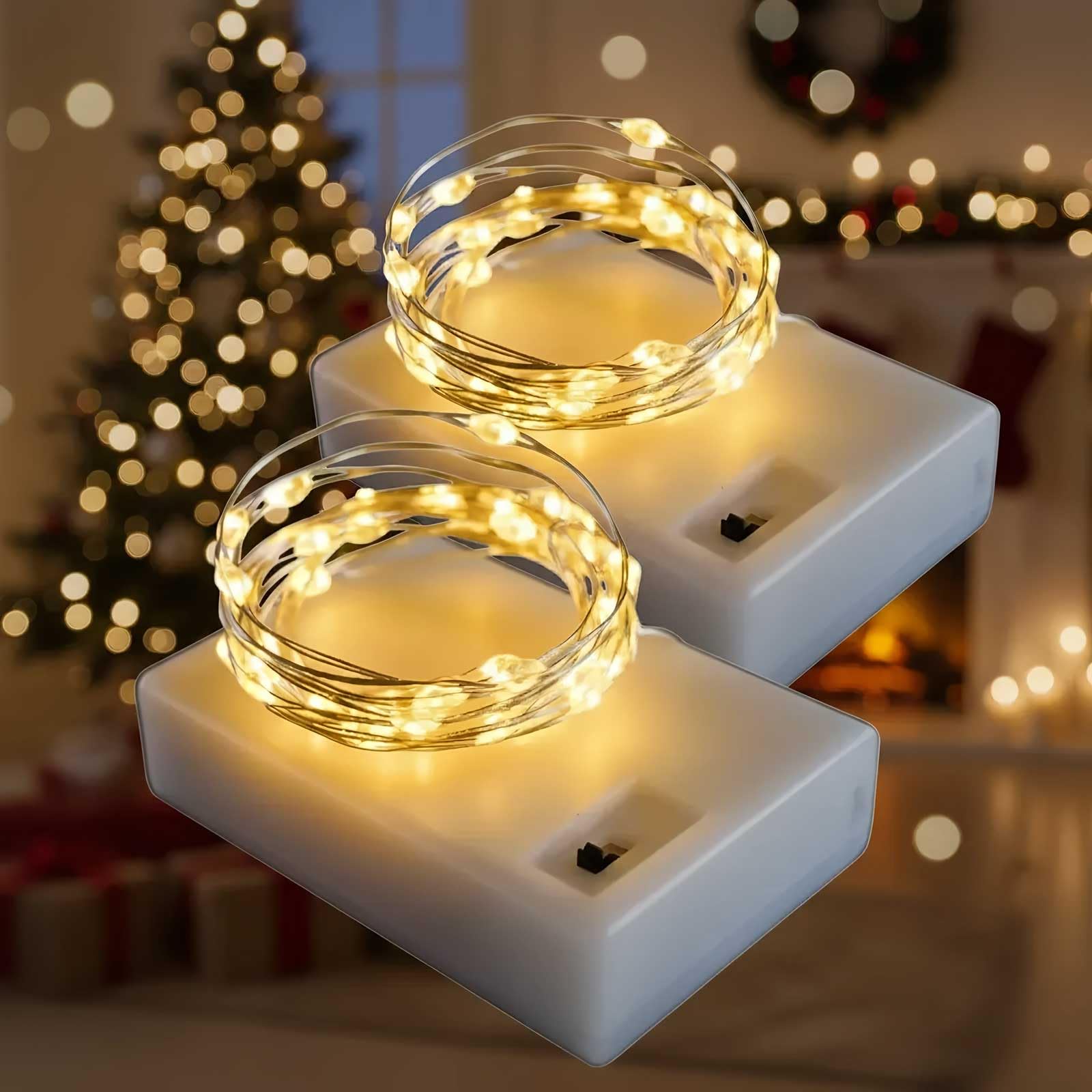 QBIS Fairy Lights Battery Operated, 40 Micro LEDs, 6.5ft, Silver Wire, Warm White, 2 Pack, Model M40STR-BAT-WW-SL-2