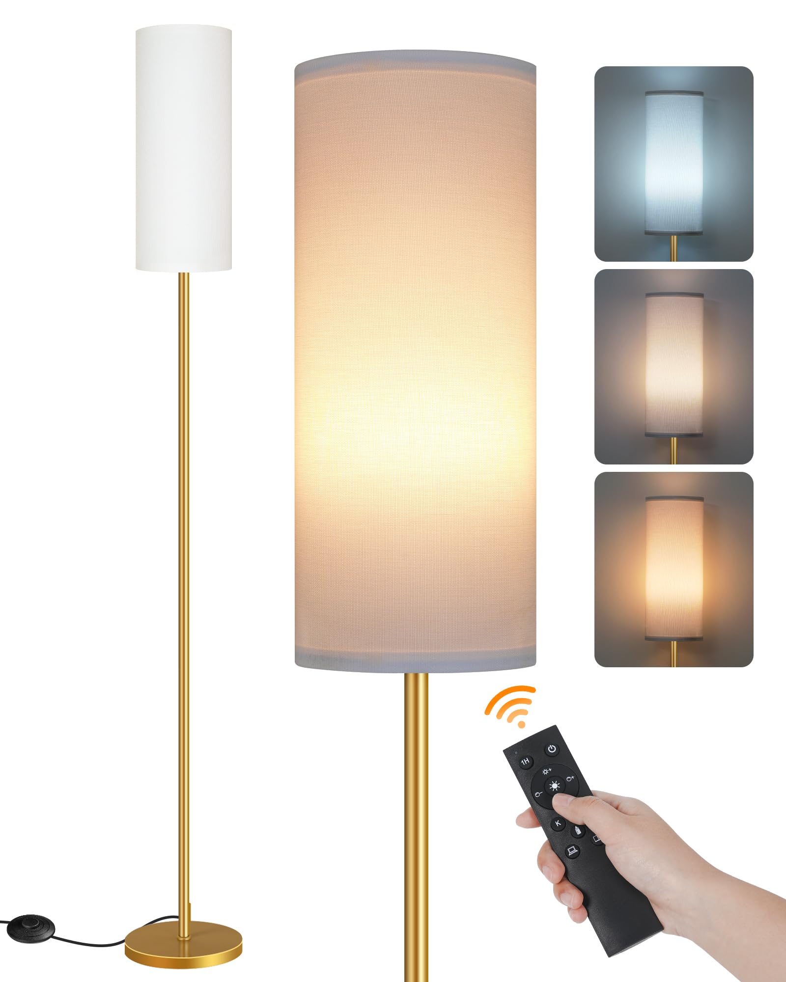 Dimmable Floor Lamp For Living Room With Remote And Foot Switch, Corner Floor Lamp For Bedroom, 66'' Standing Tall Lamp, 10W 900