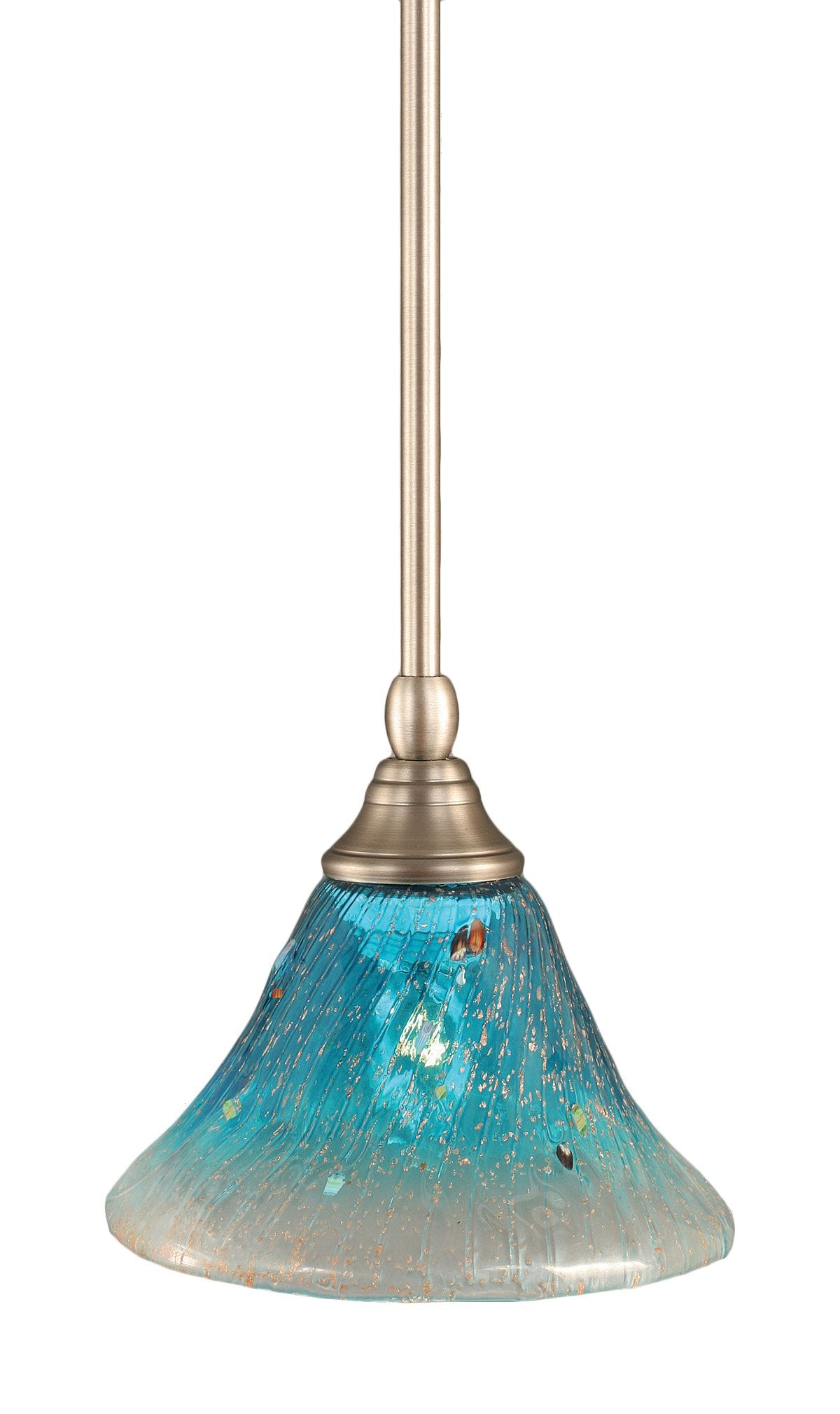 Toltech Lighting 23-Bn-458 7-Inch Stem Mini-Pendant Light Brushed Nickel Finish With Teal Crystal Glass