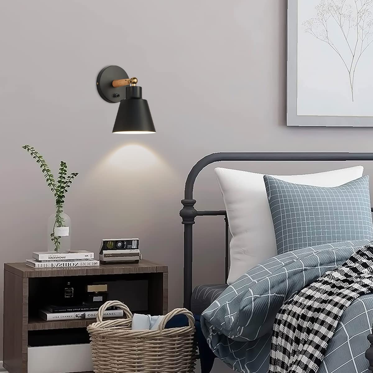 Clankin Wall Sconces Set Of 2, Black Bedside Reading Lamps With On-Off Switch For Home Decor
