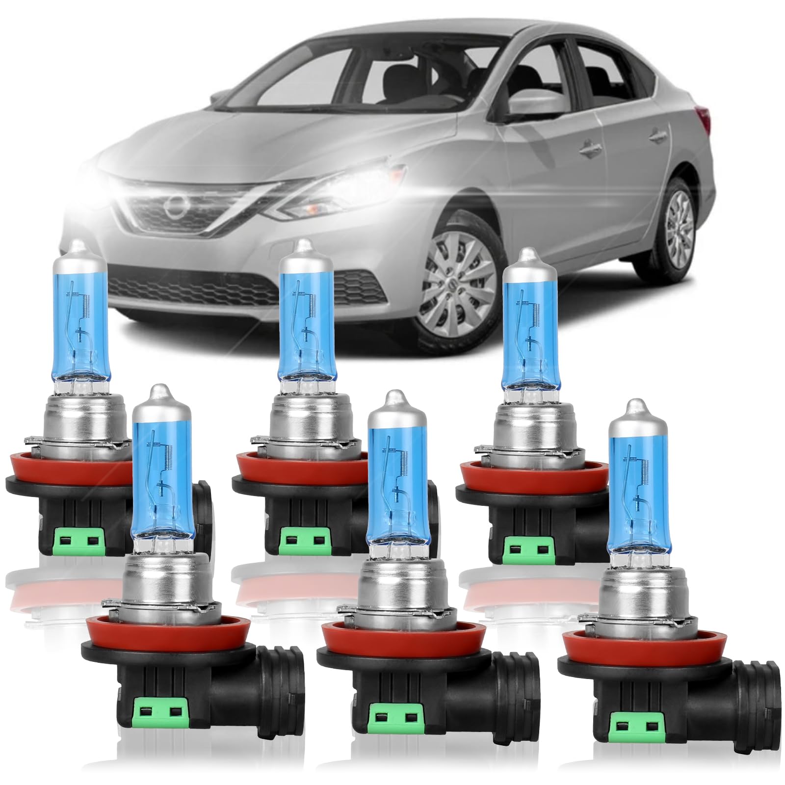 XRDHJI Fit for Nissan Sentra 2013-2019 High Performance Halogen Headlight Bulbs,H11 High Low Beam + H11 Fog Light Replacement Bu