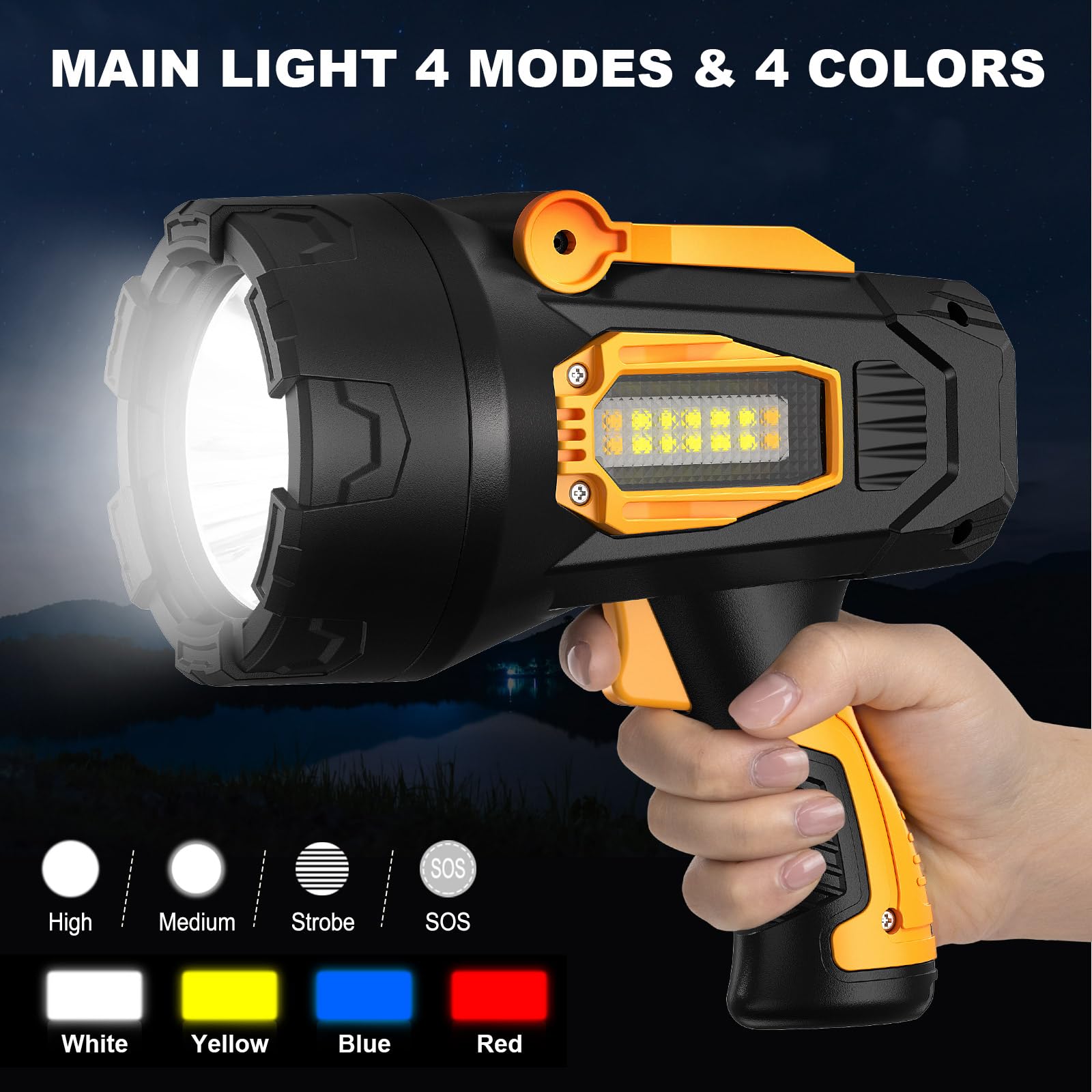LBE Rechargeable Spotlight, 90,000 Lumens LED Flashlight, 10,000mAh Battery, Model 208-W5225TZD