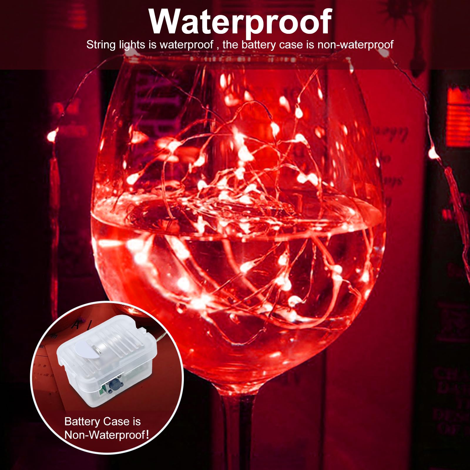Aikei 24 Pack Led Fairy Lights Battery Operated, String Lights Waterproof 7 Feet 20 Led Firefly Starry Lights For Valentines Day Wedding Party Bedroom Garden Christmas Decoration Red