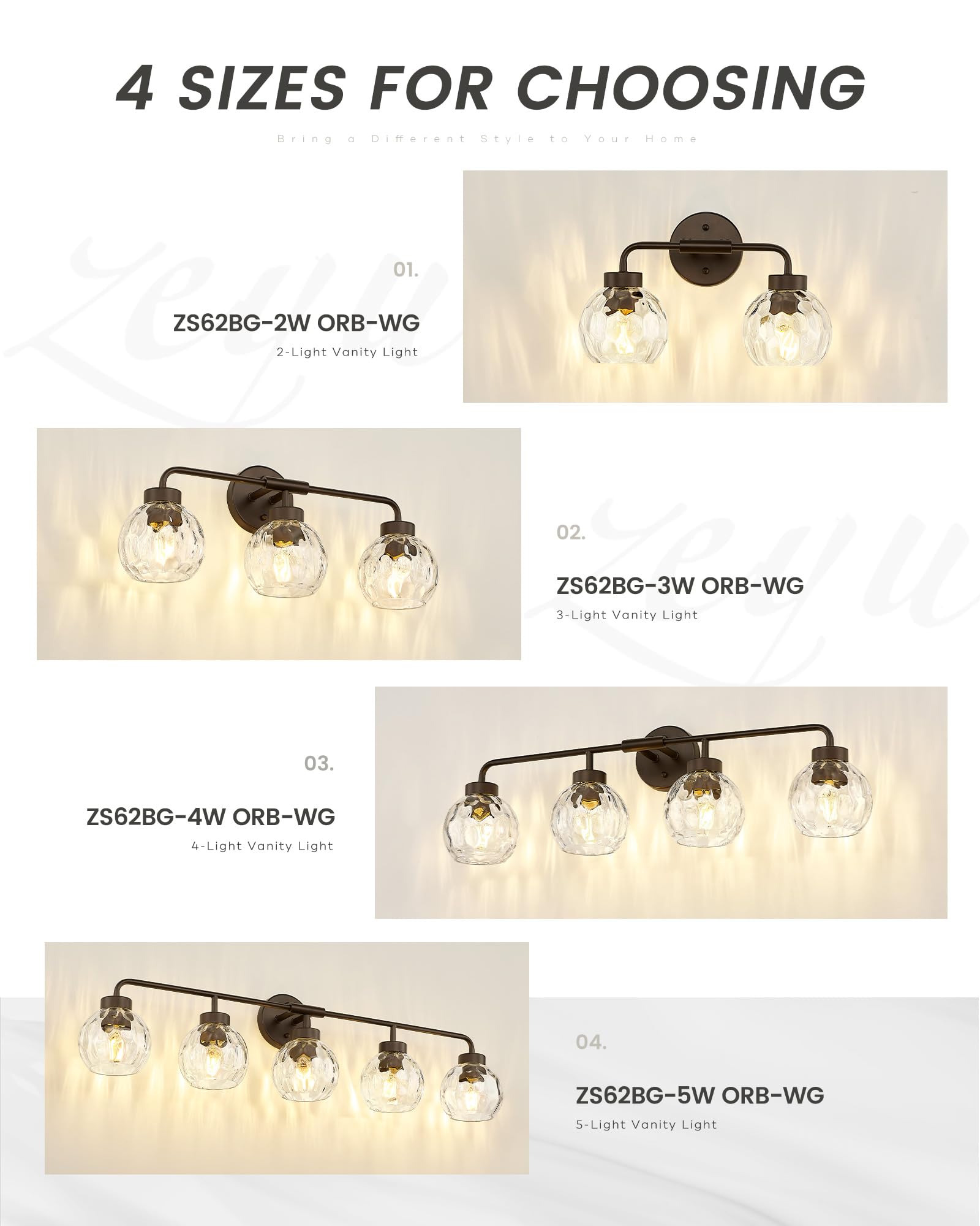Zeyu 4-Light Bathroom Vanity Light  32 Inch Vintage Vanity Lighting Fixtures  Bathroom Lighting Fixtures With Water Ripple Globe Glass  Zs62Bg-4W Orb-Wg