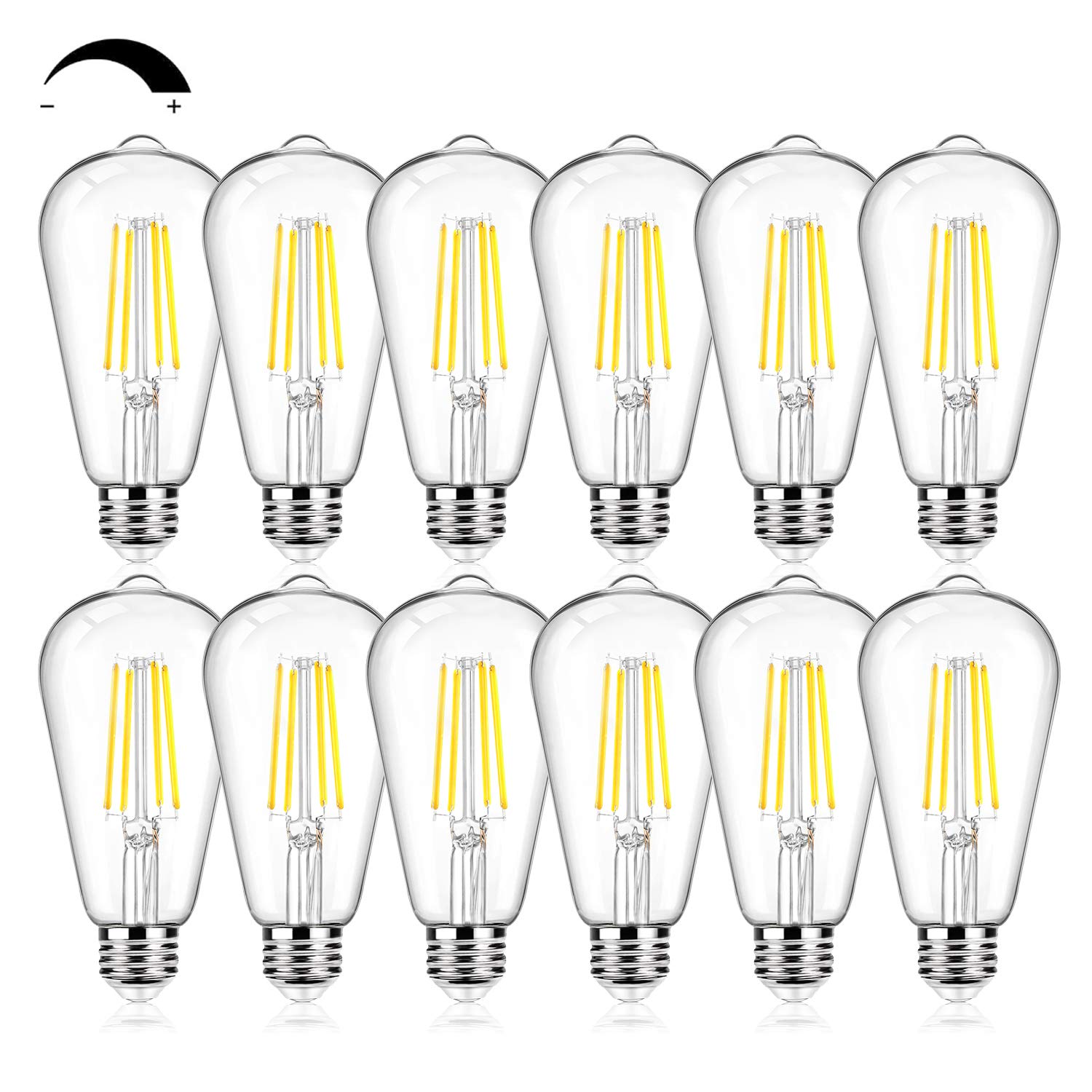 12Packs St64 Large Vintage Led Edison Bulbs, 60W Equivalent 7W, 800Lumens, Dimmable Antique Led Filament, 5000K Cool White, E26 